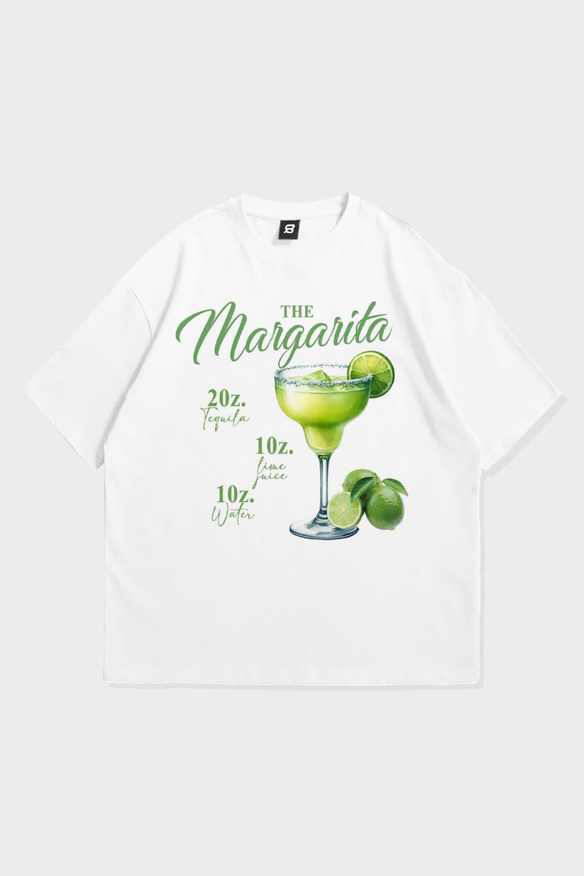 3 ROPE Margarita Baskılı Oversize Beyaz Unisex T-Shirt Tişört