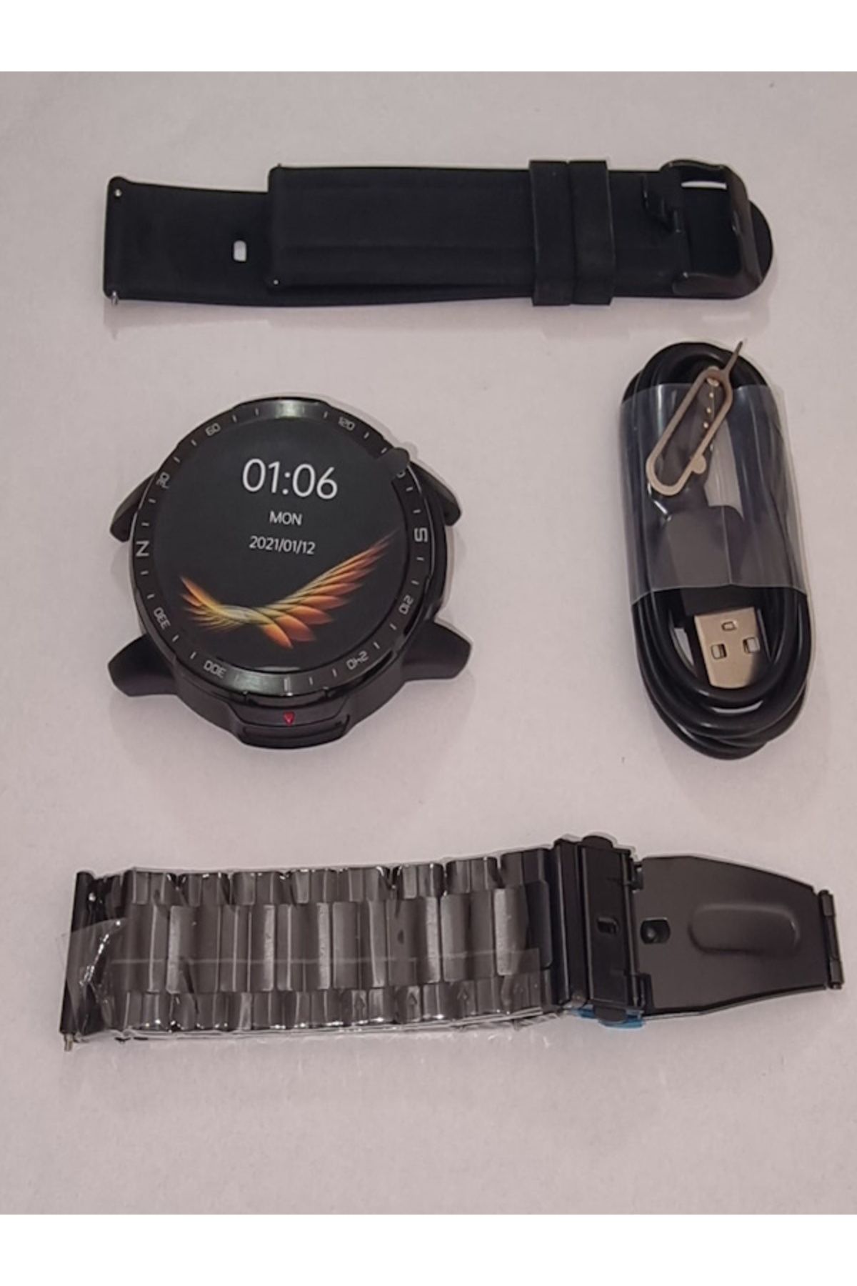 Smart watch akllı sportif metal ve kauçuk kordonlu saat
