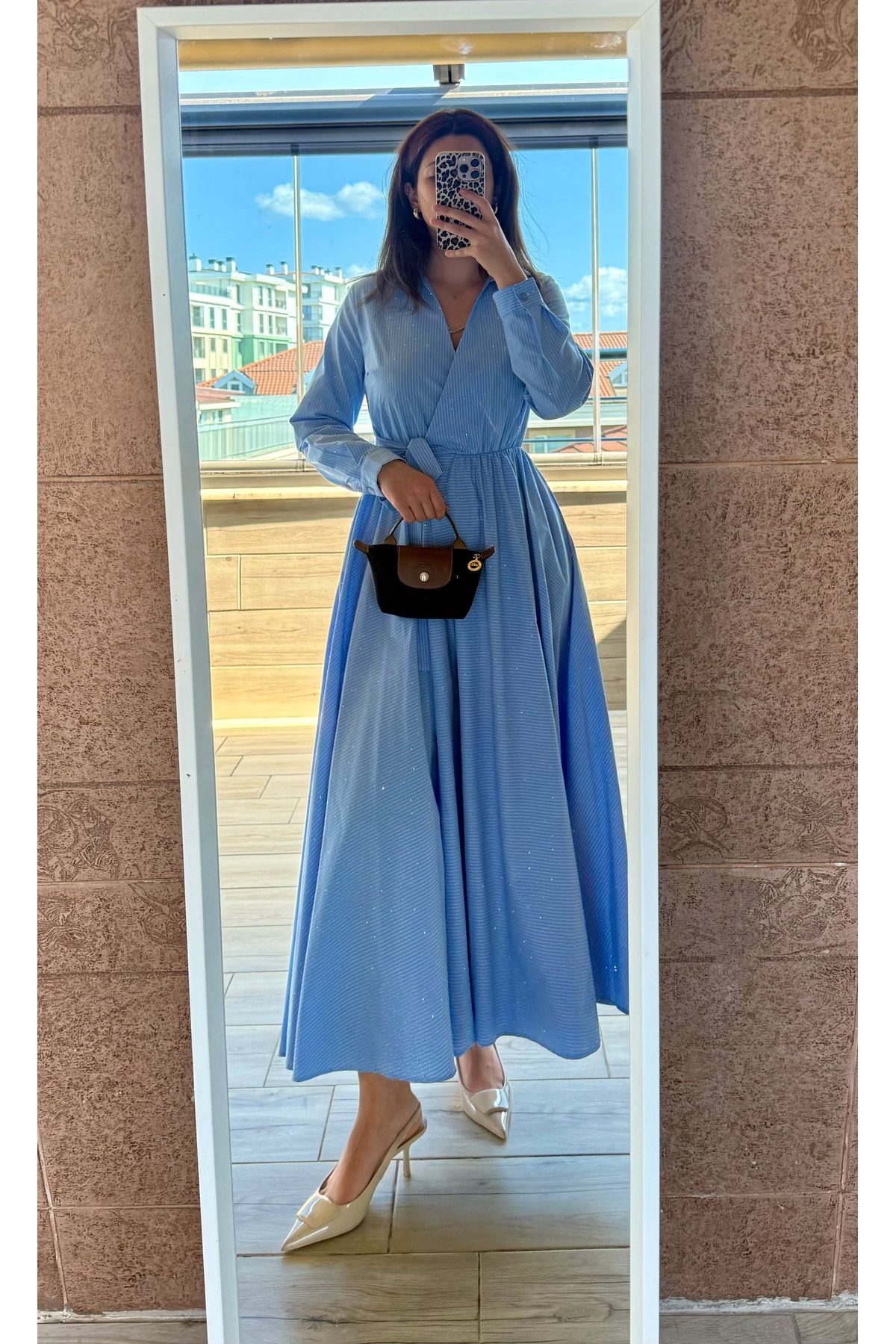 SEEMA Bleu Blue Taş Detaylı Elbise