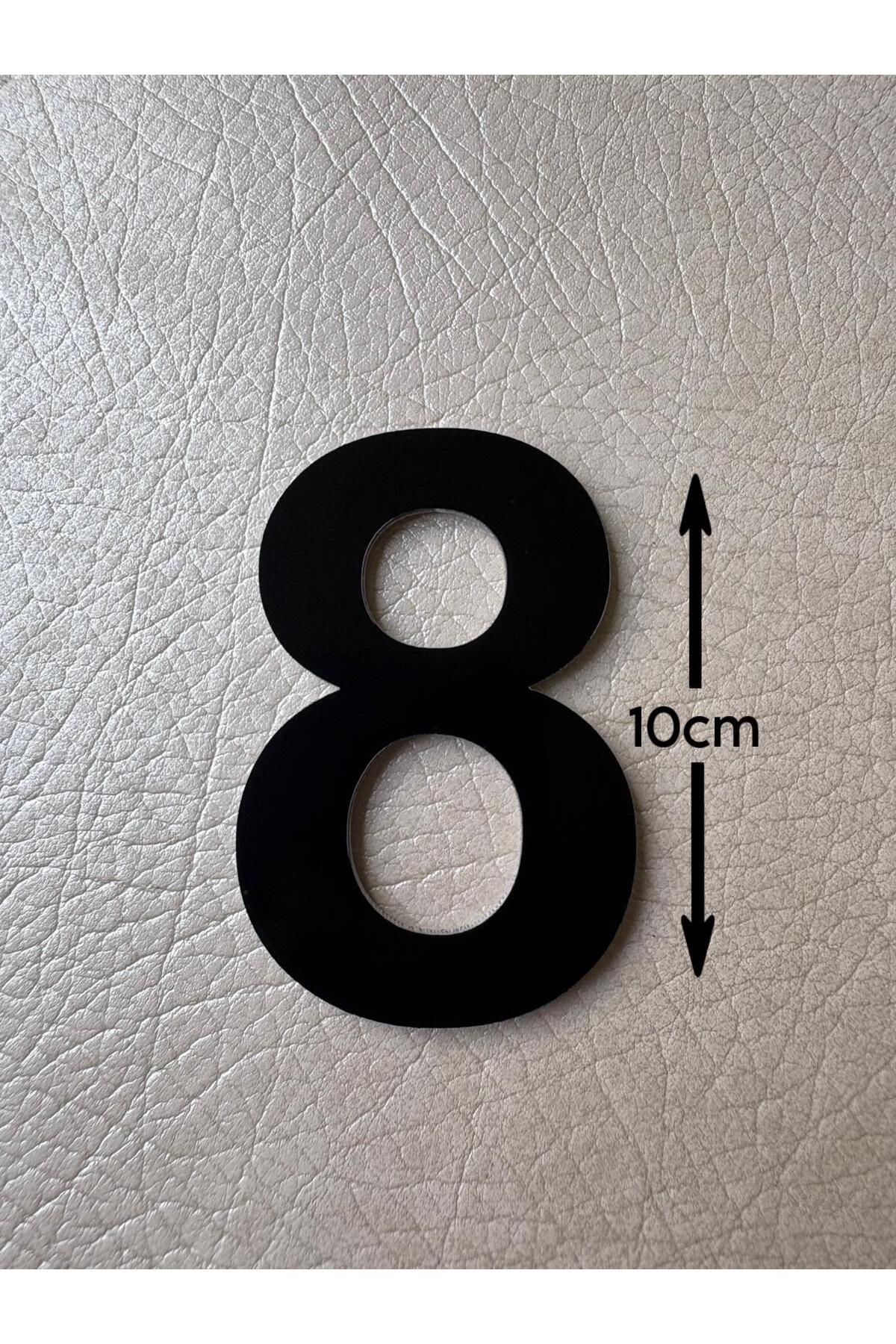 SE-Dizayn Kapı Numarası 10 CM No. 8 Daire Masa Dolap Numarası Siyah Kendinden Yapışkanlı