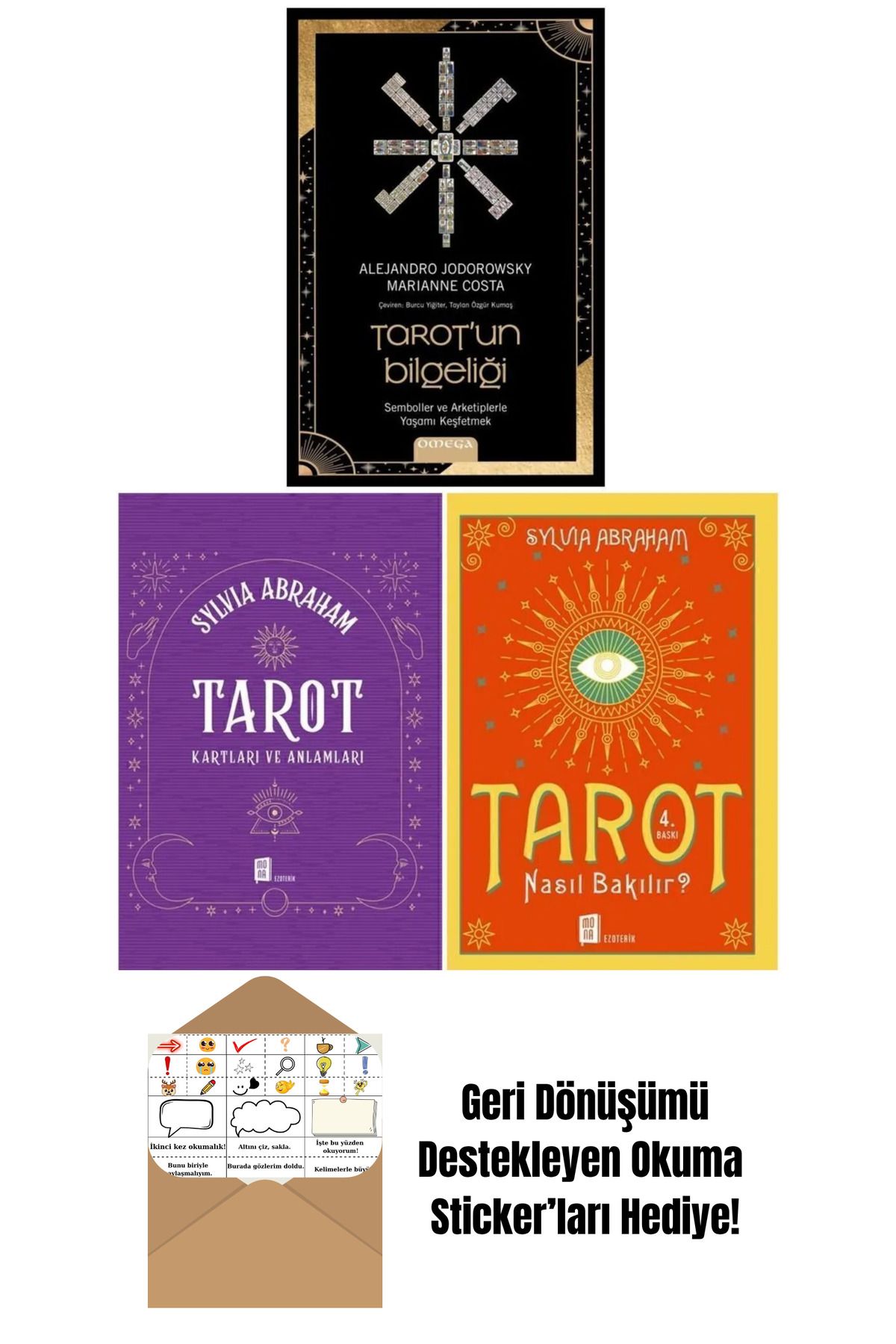 Mona Kitap Tarotun Bilgeliği + Tarot Kartları ve Anlamları + Tarot Nasıl Bakılır + Okuma Sticker'ları