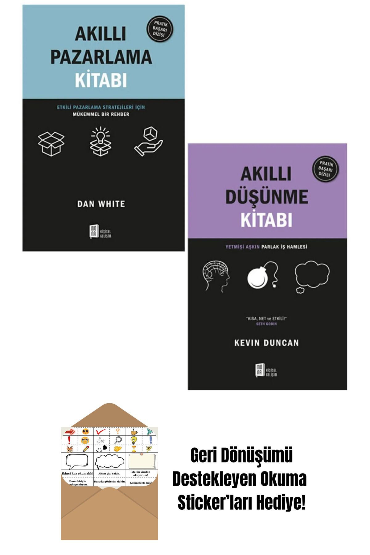 Mona Kitap Akıllı Pazarlama Kitabı + Akıllı Düşünme Kitabı 2 Kitap Set + Okuma Sticker'ları