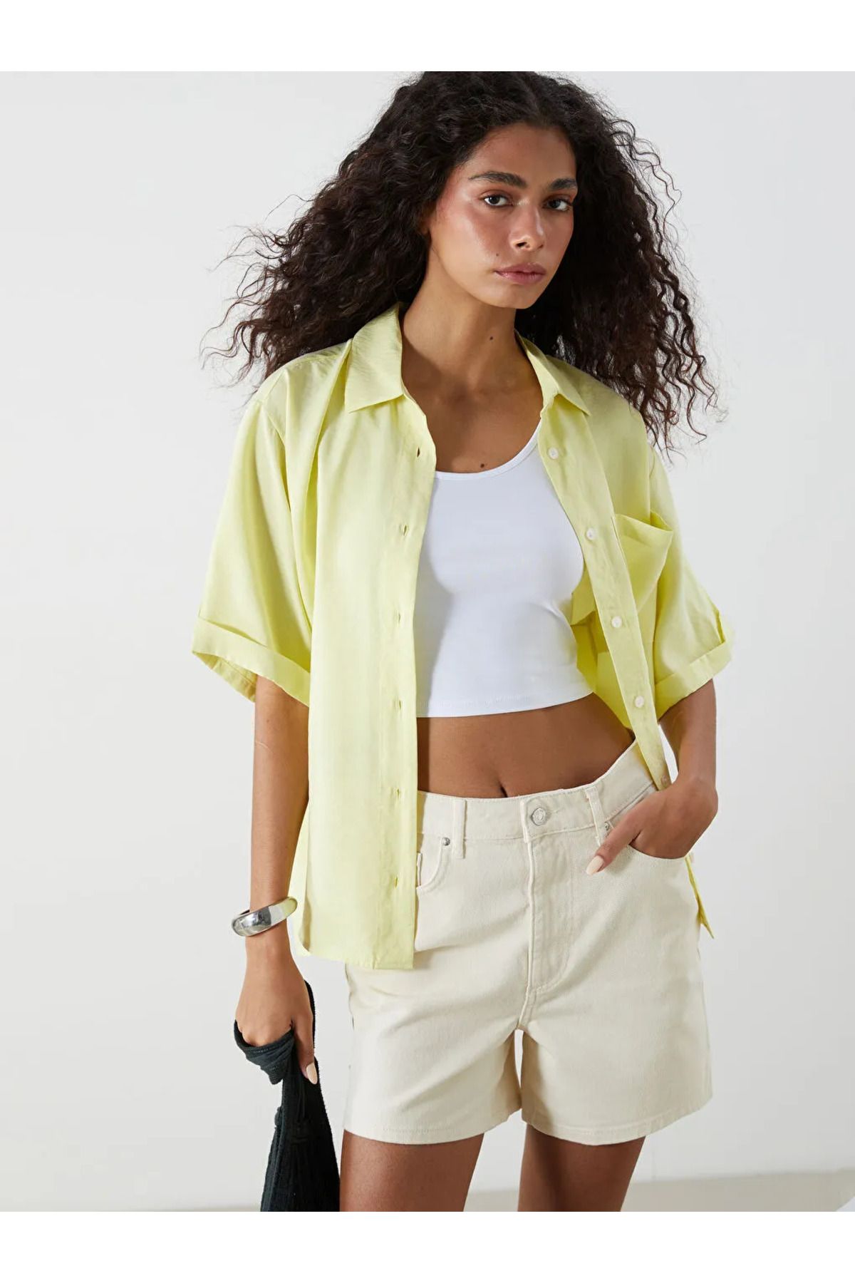 LC Waikiki XSIDE Sari Modal Karışımlı Oversize Kadın Gömlek