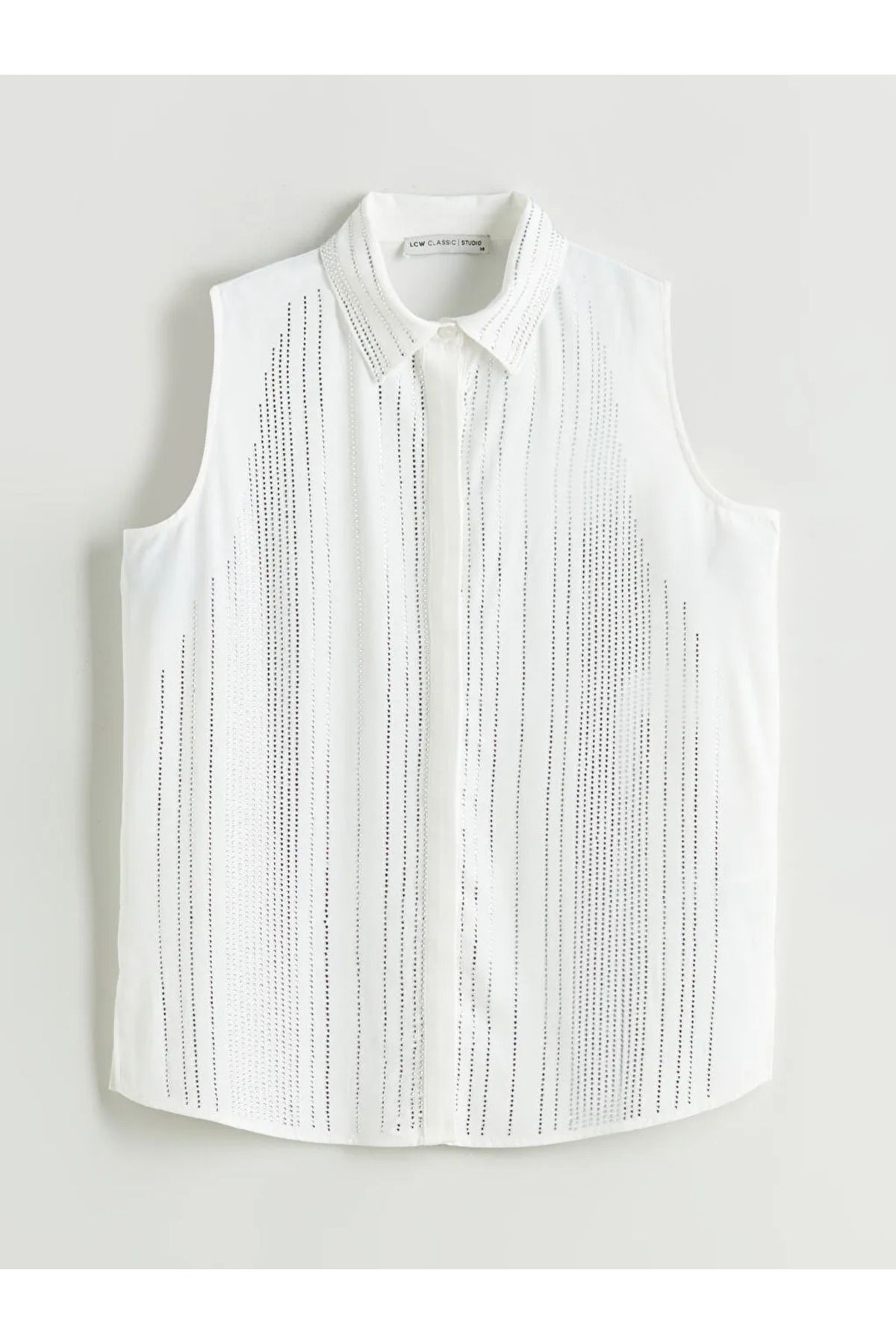 LC Waikiki LCWAIKIKI Classic Ekru Regular Fit Taşlı Kadın Gömlek