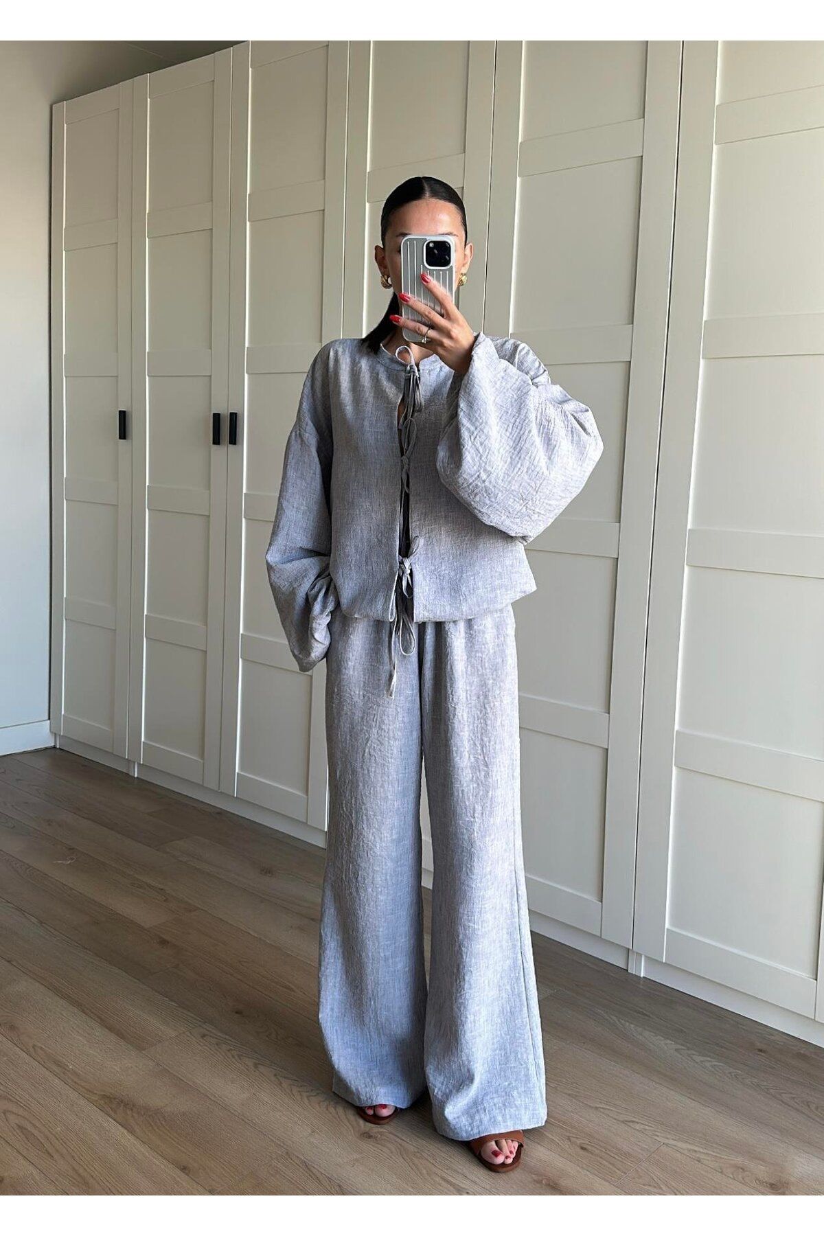 BOUQUET OF TULİP Bağcıklı Balon Kol Kimono Pantolon Takım