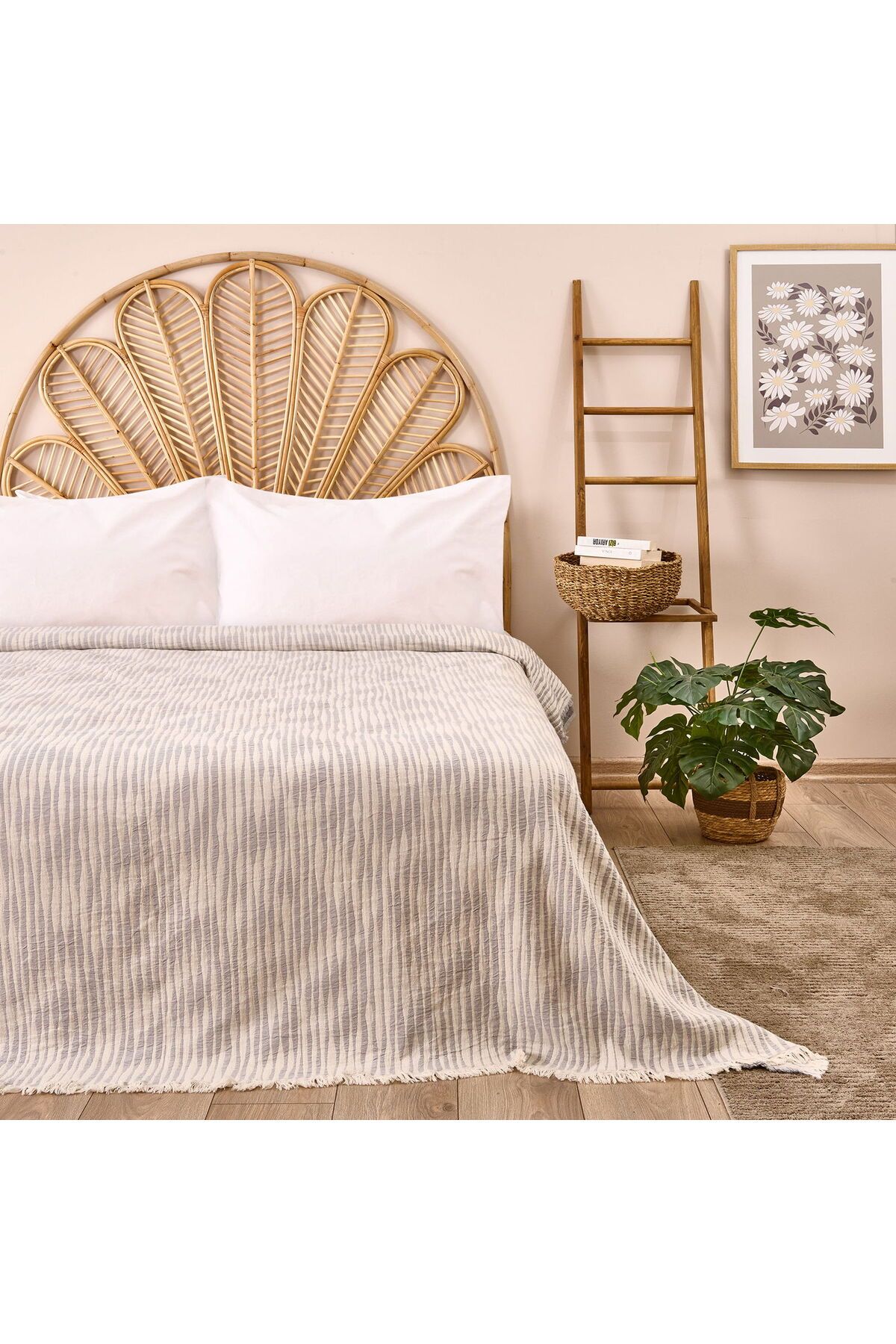 MATMEL Soft Çizgili Tek Kişilik Yatak Örtüsü - Gri - 160x225 cm