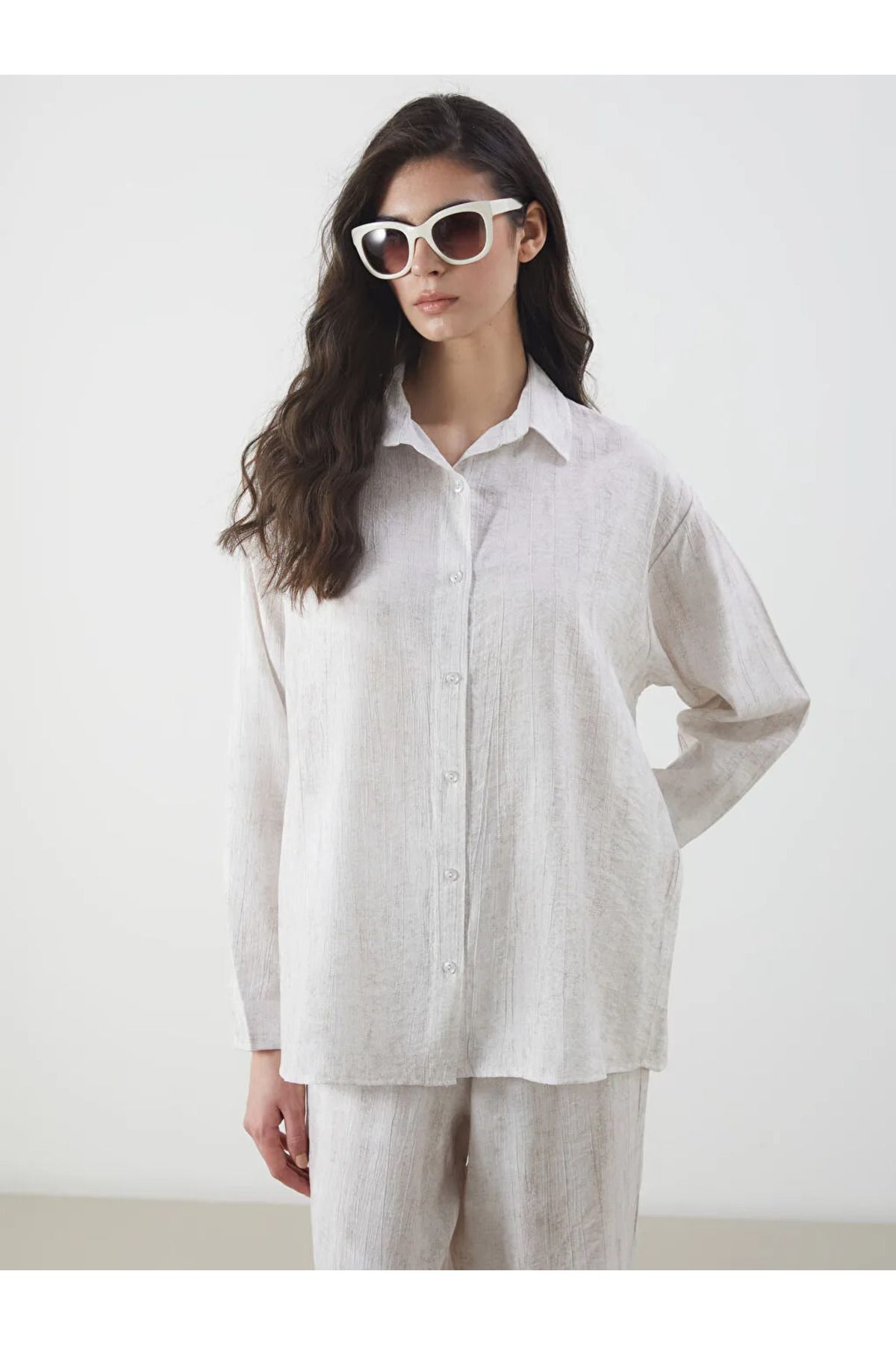 LC Waikiki LCW Modest Ekru Dokulu Kadın Gömlek Tunik