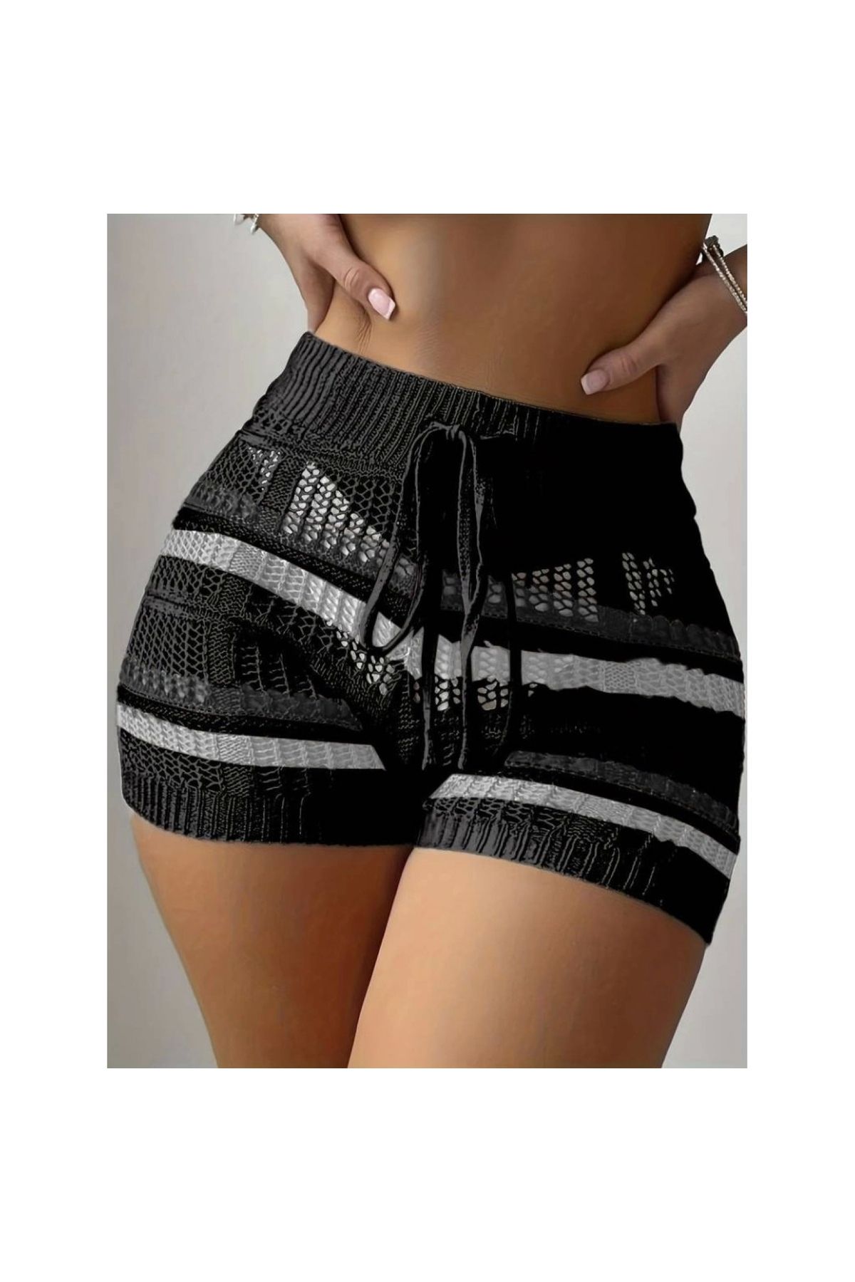 Marsilyan - Kadın Belinden Bağlamalı Mini Triko Short