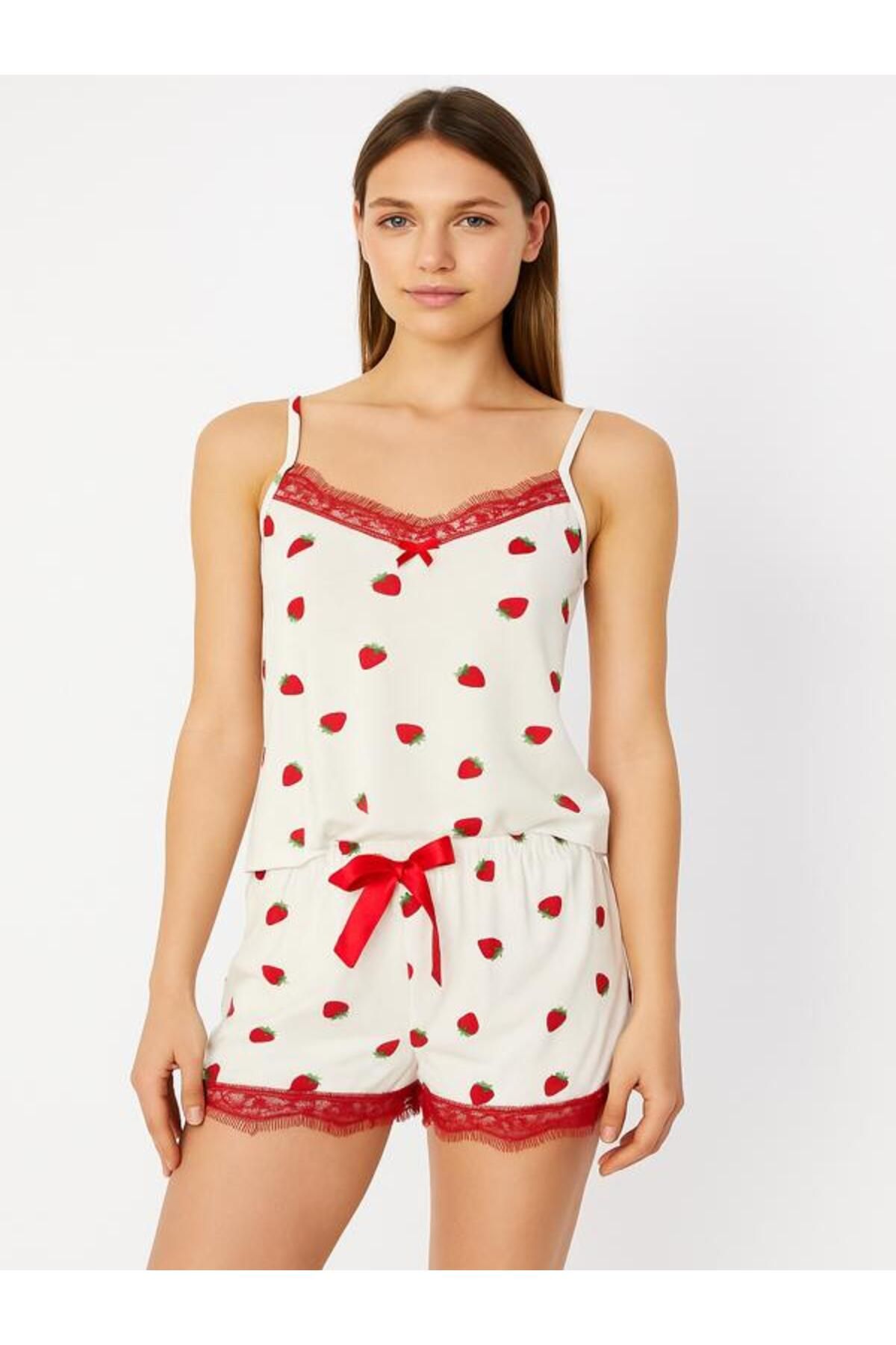 pijamiss Red berry şortlu pijama takım