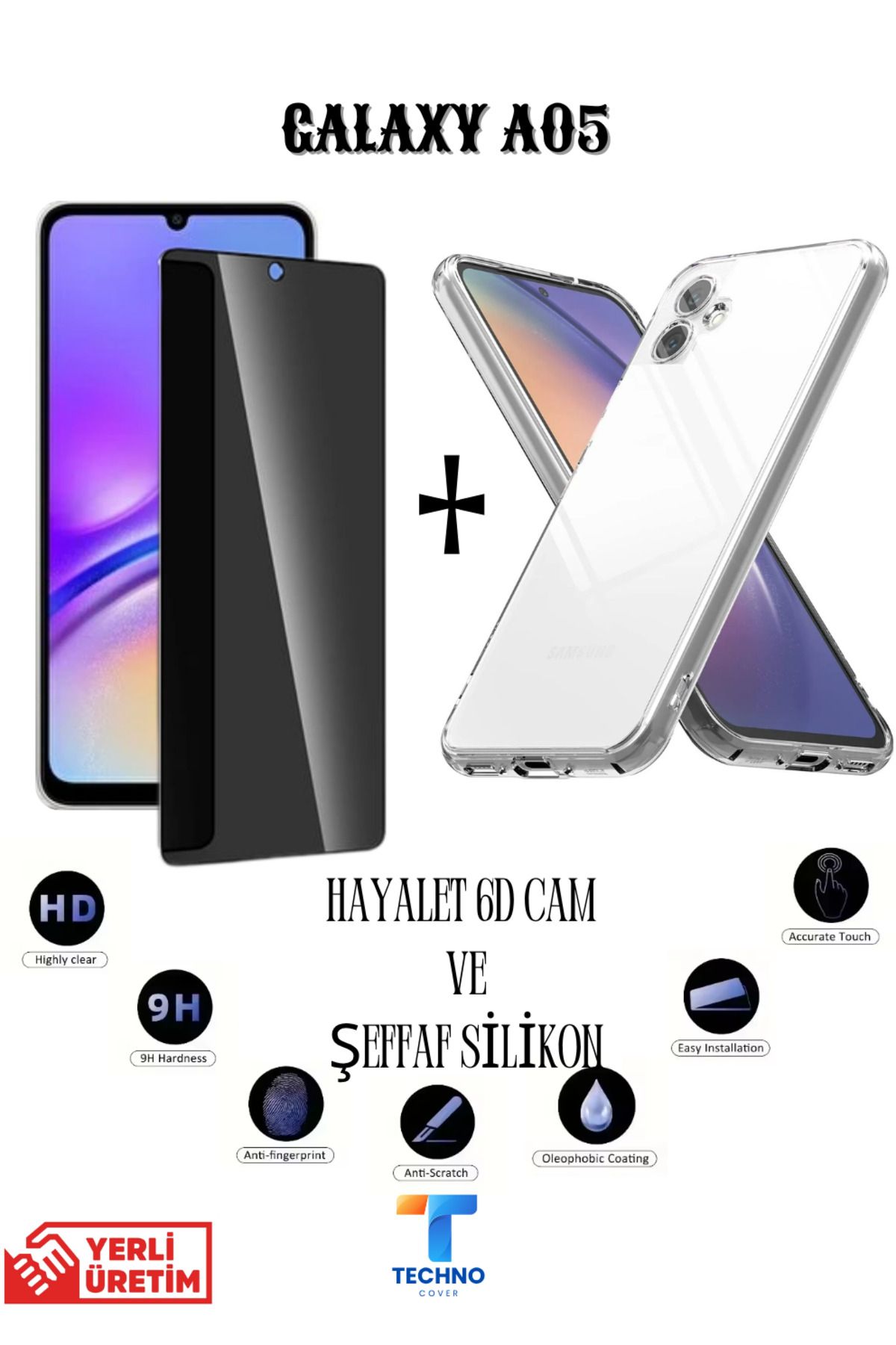 foxpower Samsung A05 Hayalet Ekran Koruyucu ve Şeffaf Kılıf 2li Avantajlı Paket