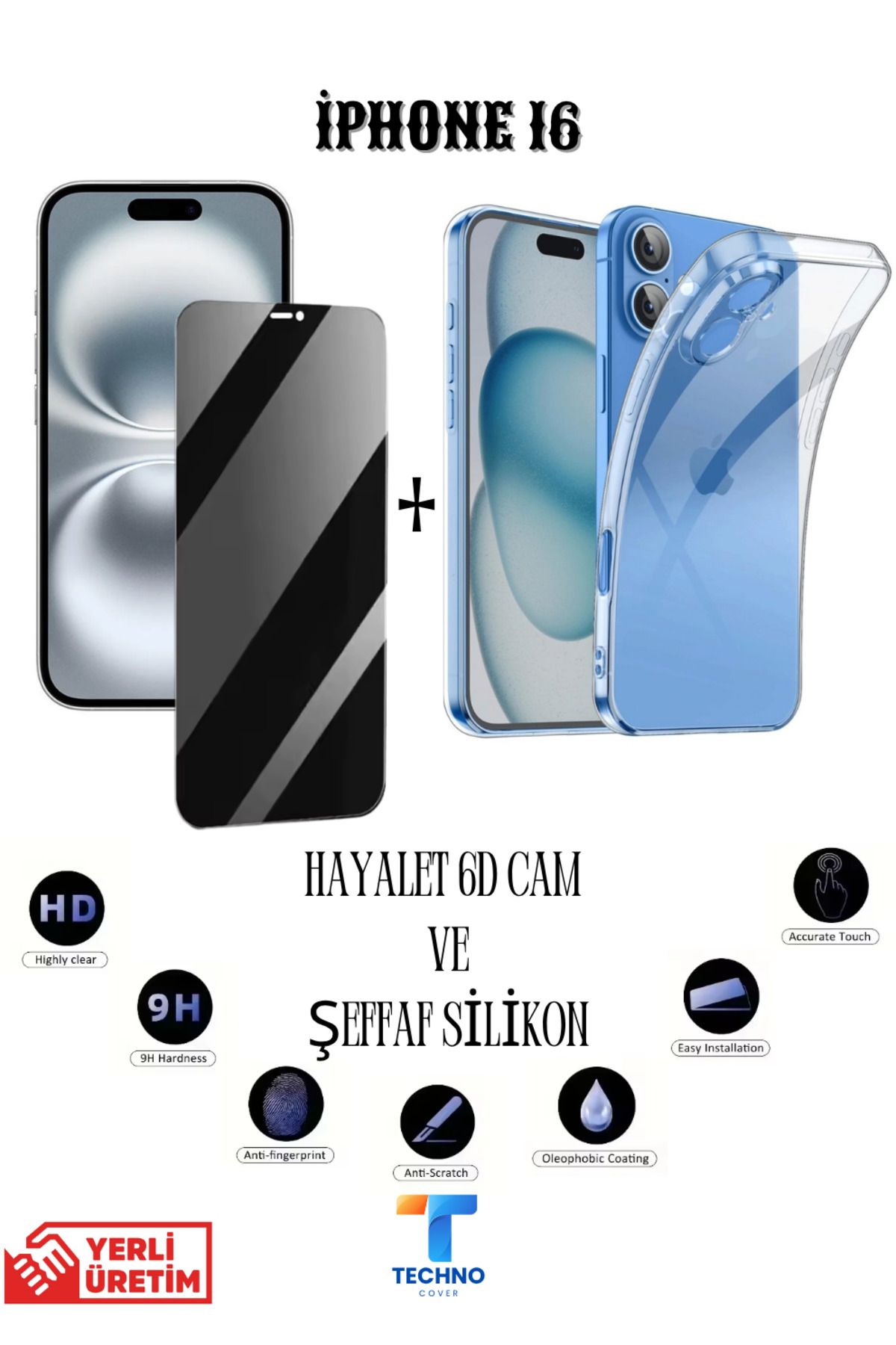 foxpower İphone 16 Hayalet Ekran Koruyucu ve Şeffaf Kılıf 2li Avantajlı Paket