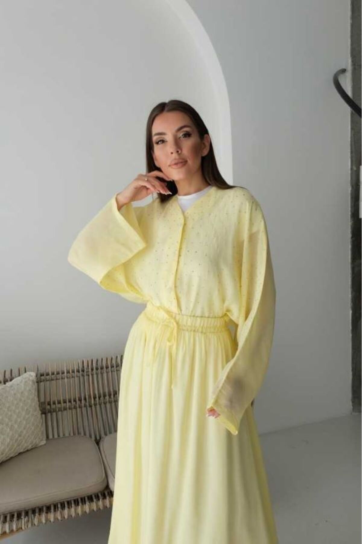 Aşkın fashion taşlı etek gömlek ikili takım