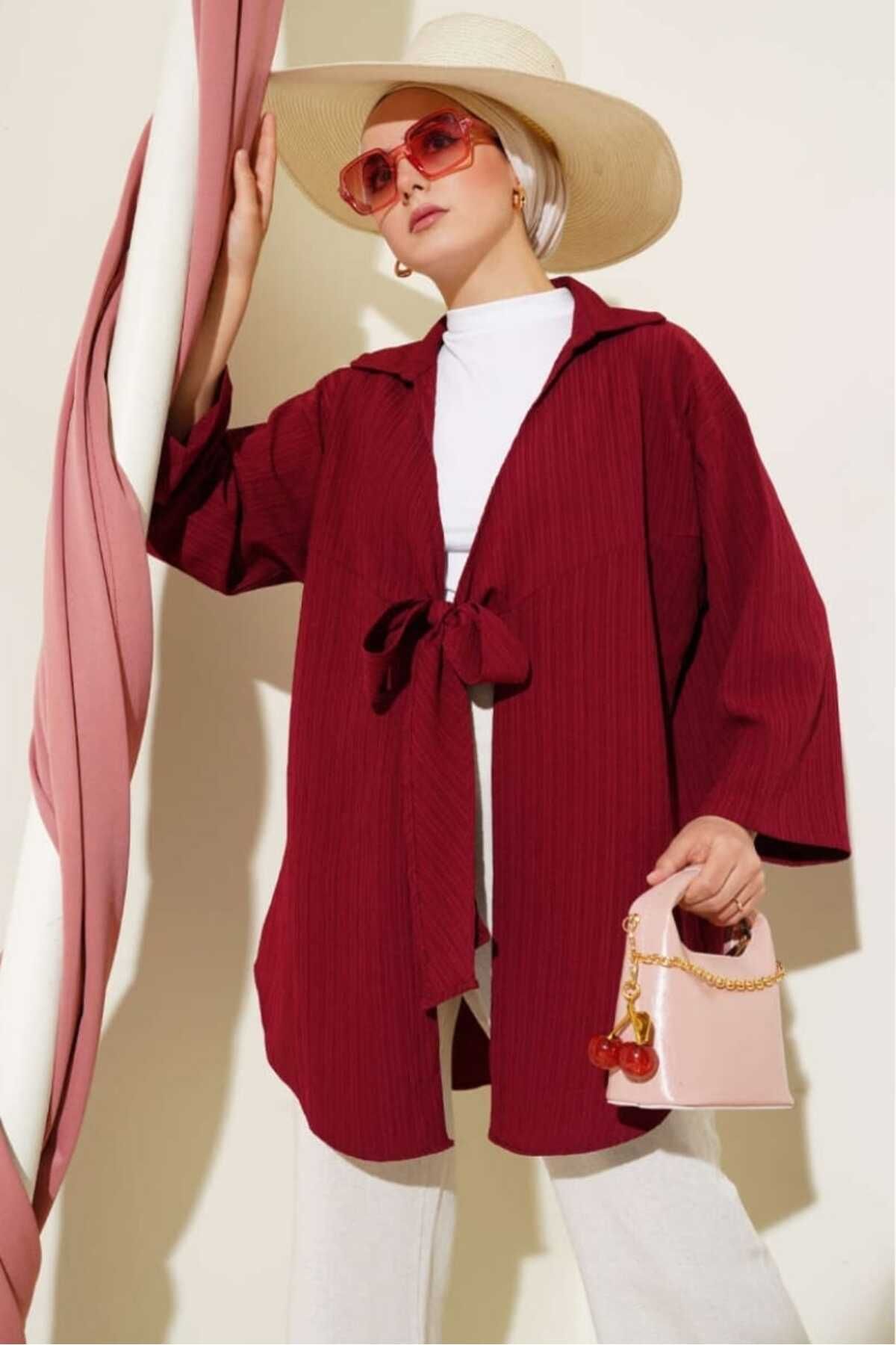 MODA VEDAT Bürümcük Yaka Bağlamalı Kimono -021