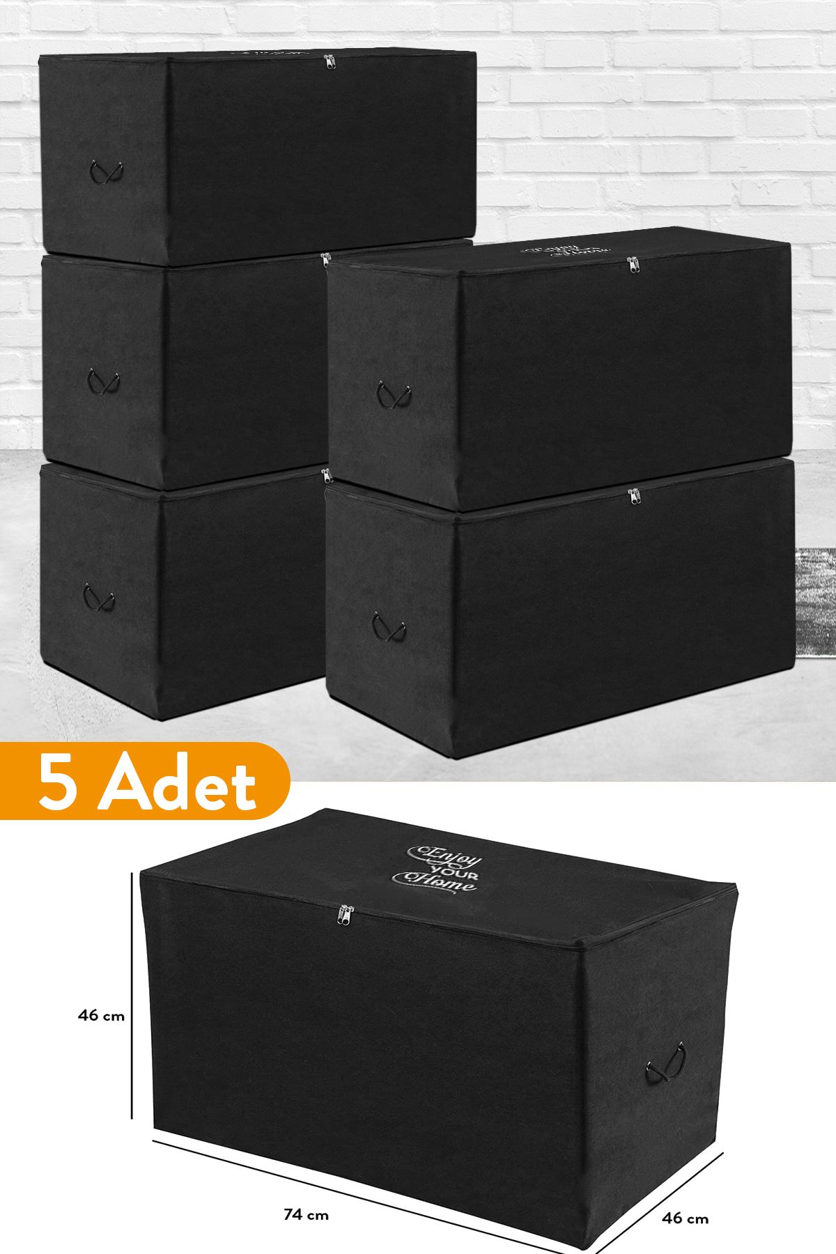 teknotrust 5 adet büyük boy siyah taşınabilir hurç, 74x46x46 cm, hafif ve dayanıklı.