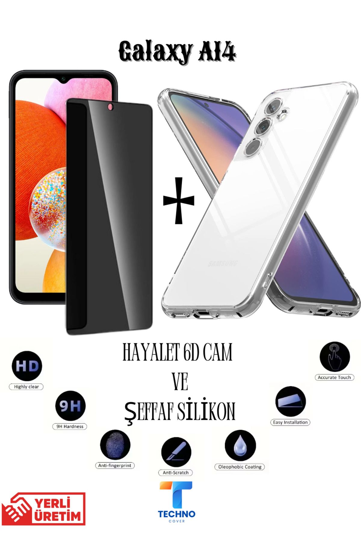 foxpower Samsung A14 Hayalet Ekran Koruyucu ve Şeffaf Kılıf 2li Avantajlı Paket
