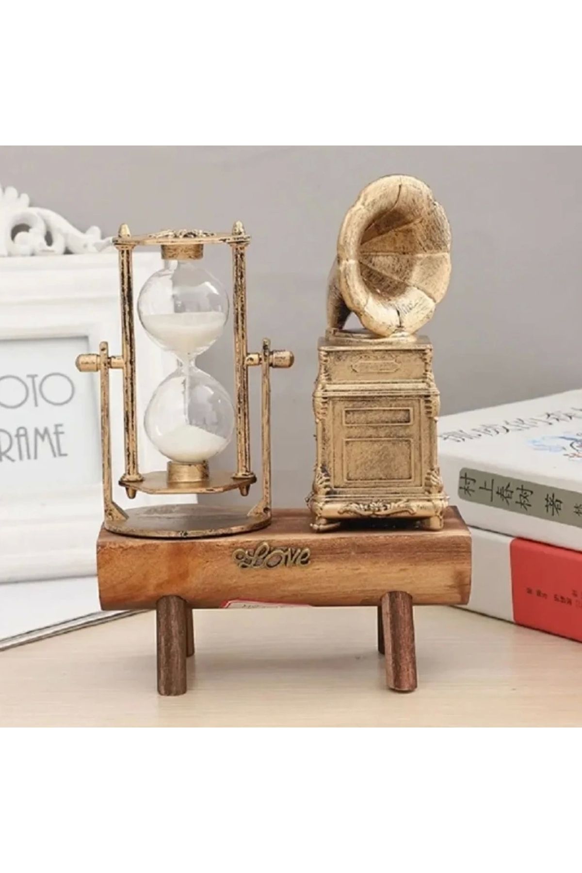 shopwave Nostaljik Gramafon Tasarımlı Kum Saati