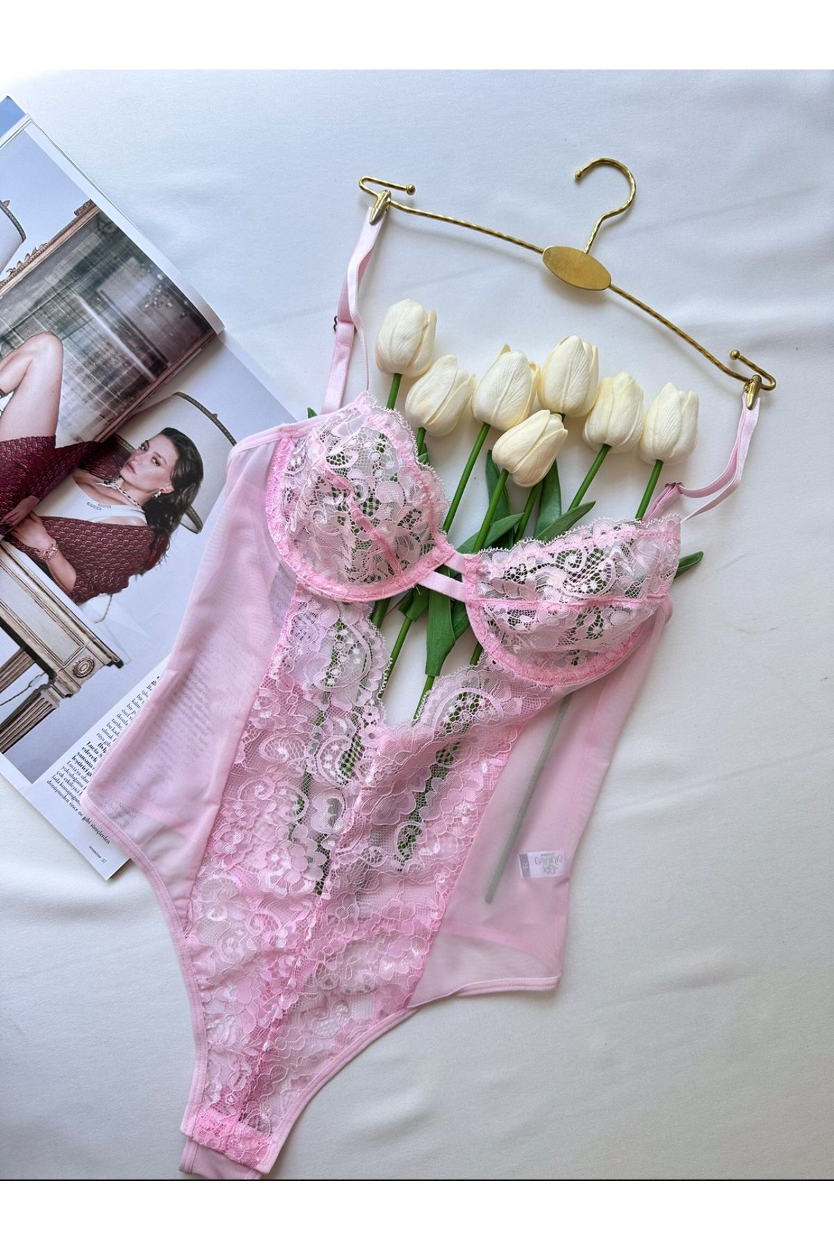 Mores Pembe Dantelli Bodysuit