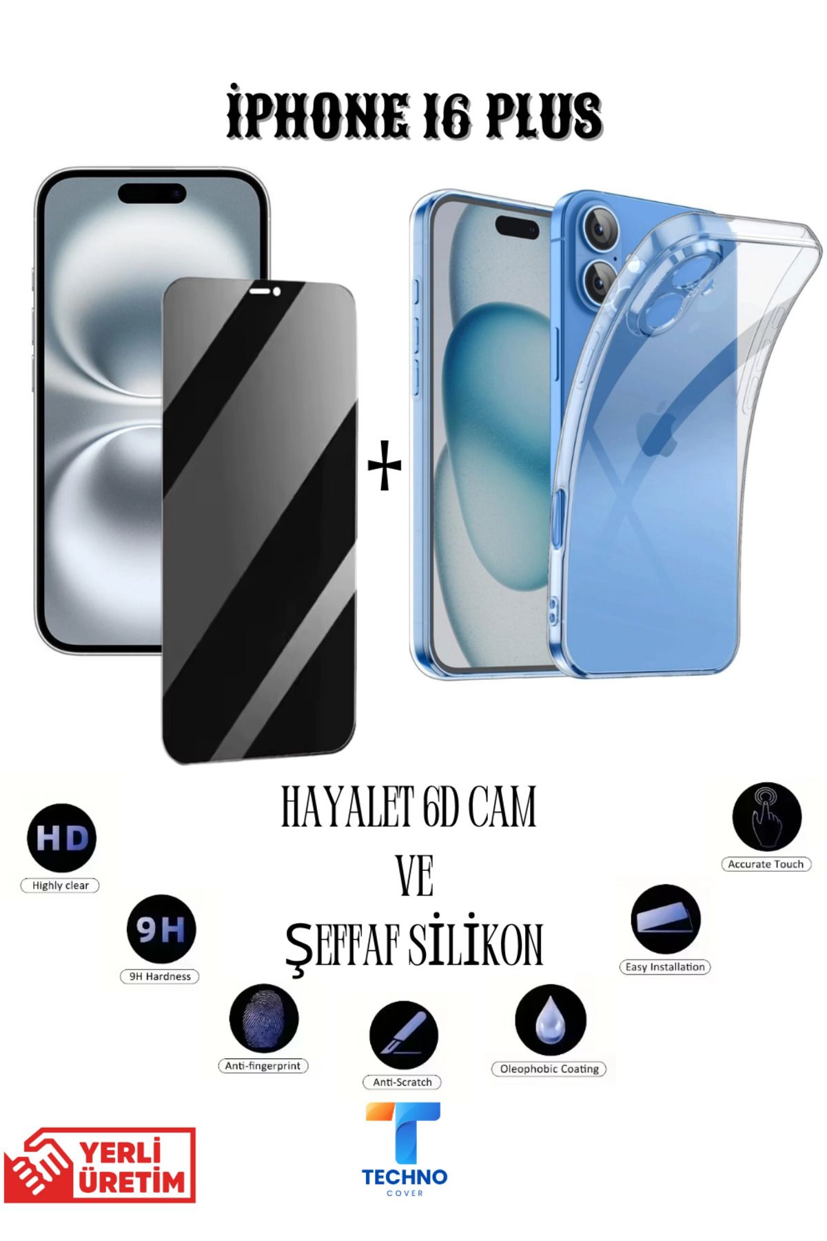 foxpower İphone 16 Plus Hayalet Ekran Koruyucu ve Şeffaf Kılıf 2li Avantajlı Paket