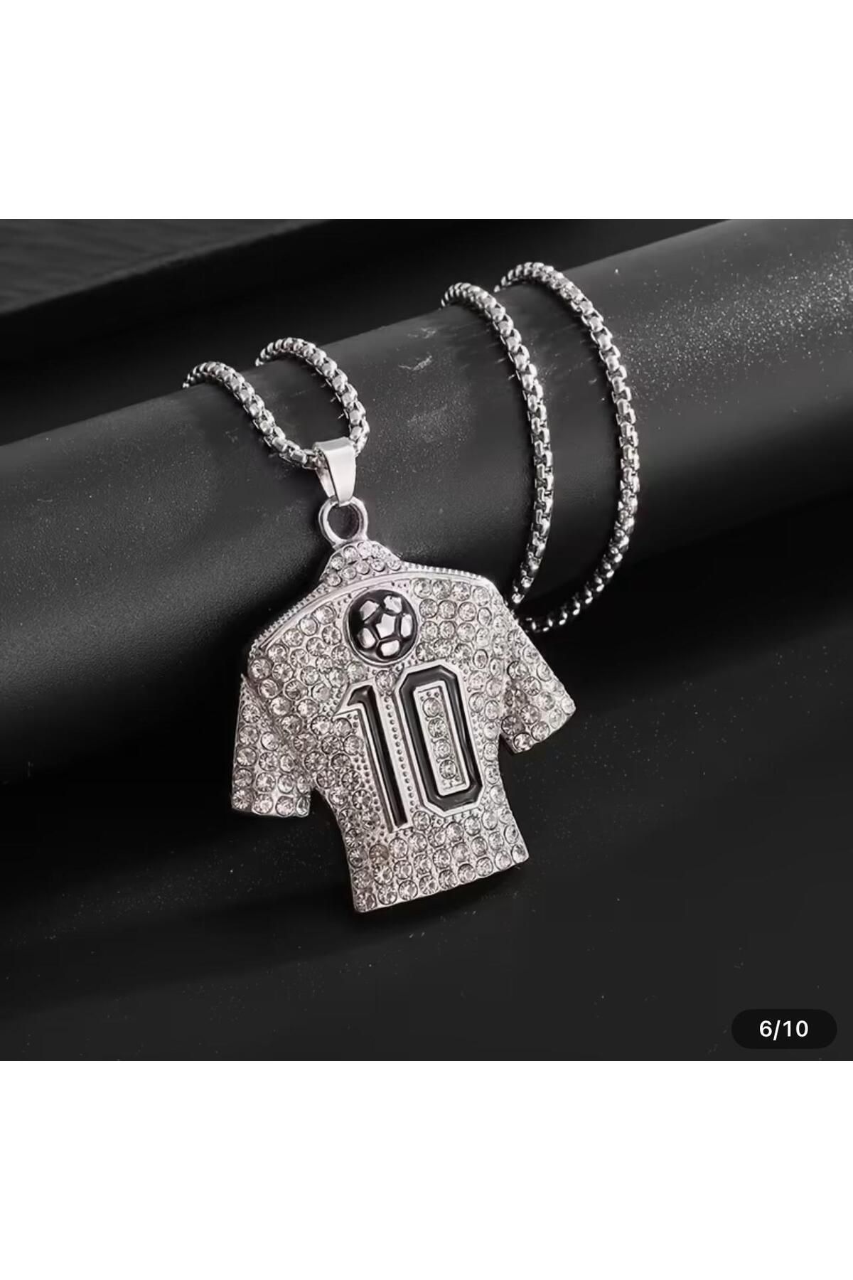Gobox Shop Taşlı Çelik Futbolcu Kolyesi No:10 – Unisex Messi Stil Hiphop Spor Kolye (Taşlı Çelik)