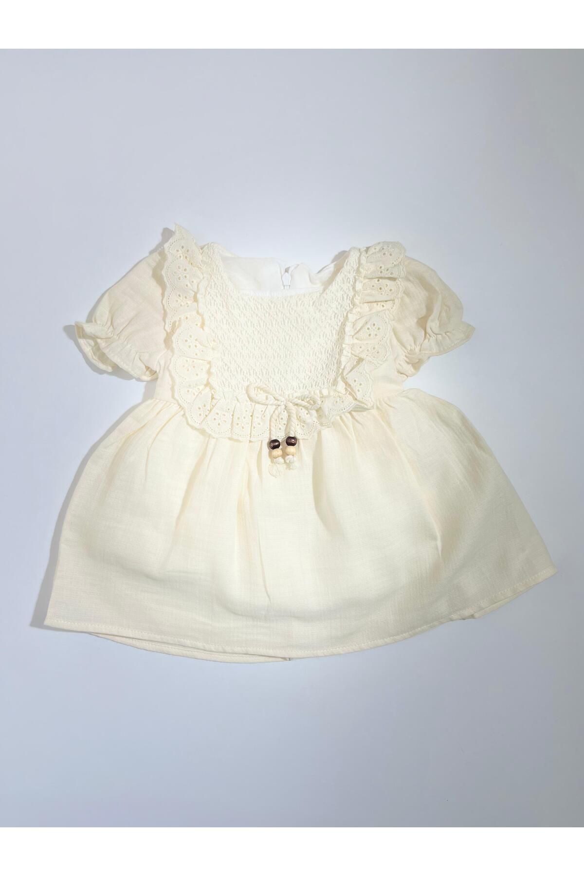 BABY WEAR GENİŞ DANTEL DETAYLI YAZLIK KIZ ELBİSE
