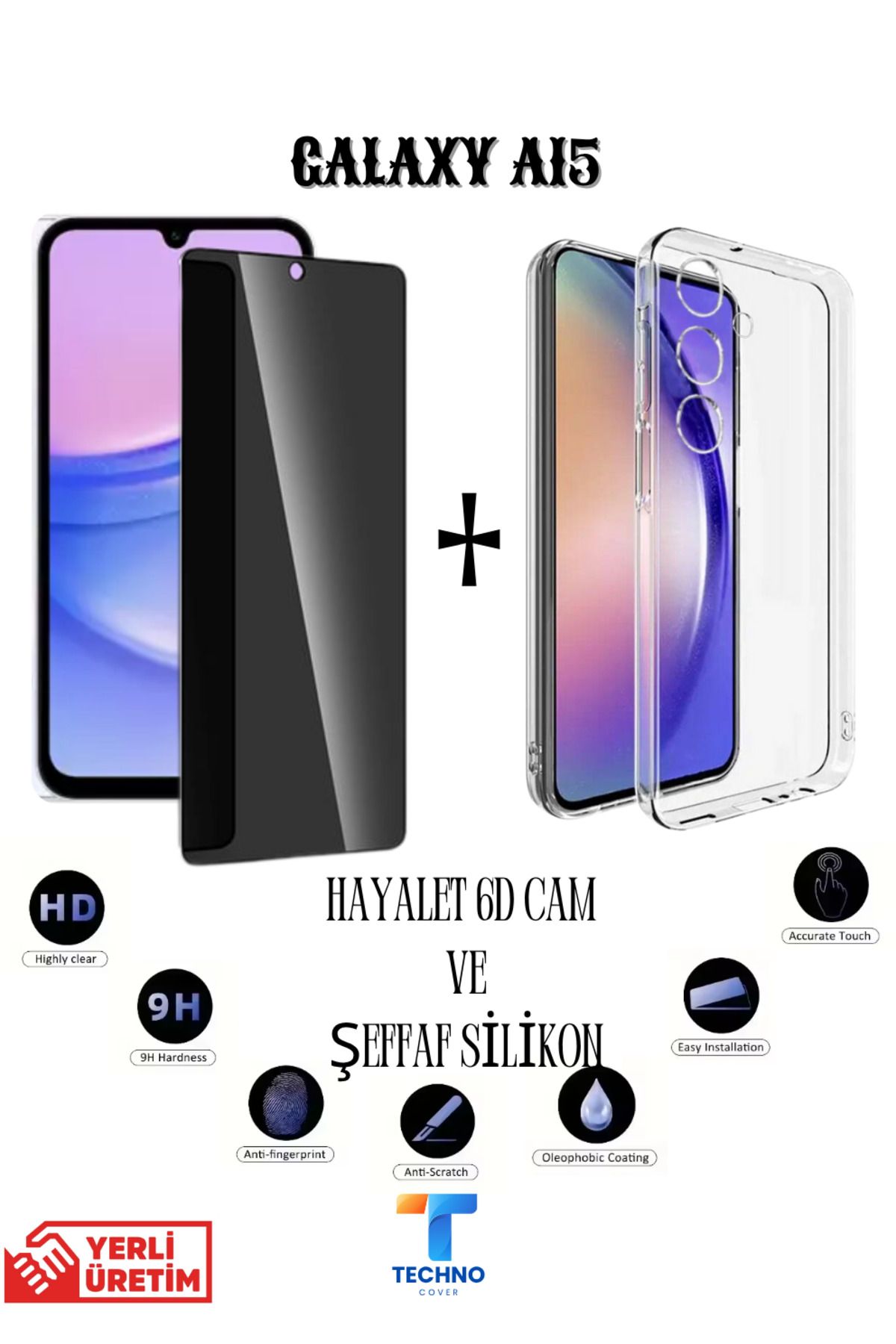 foxpower Samsung A15 Hayalet Ekran Koruyucu ve Şeffaf Kılıf 2li Avantajlı Paket