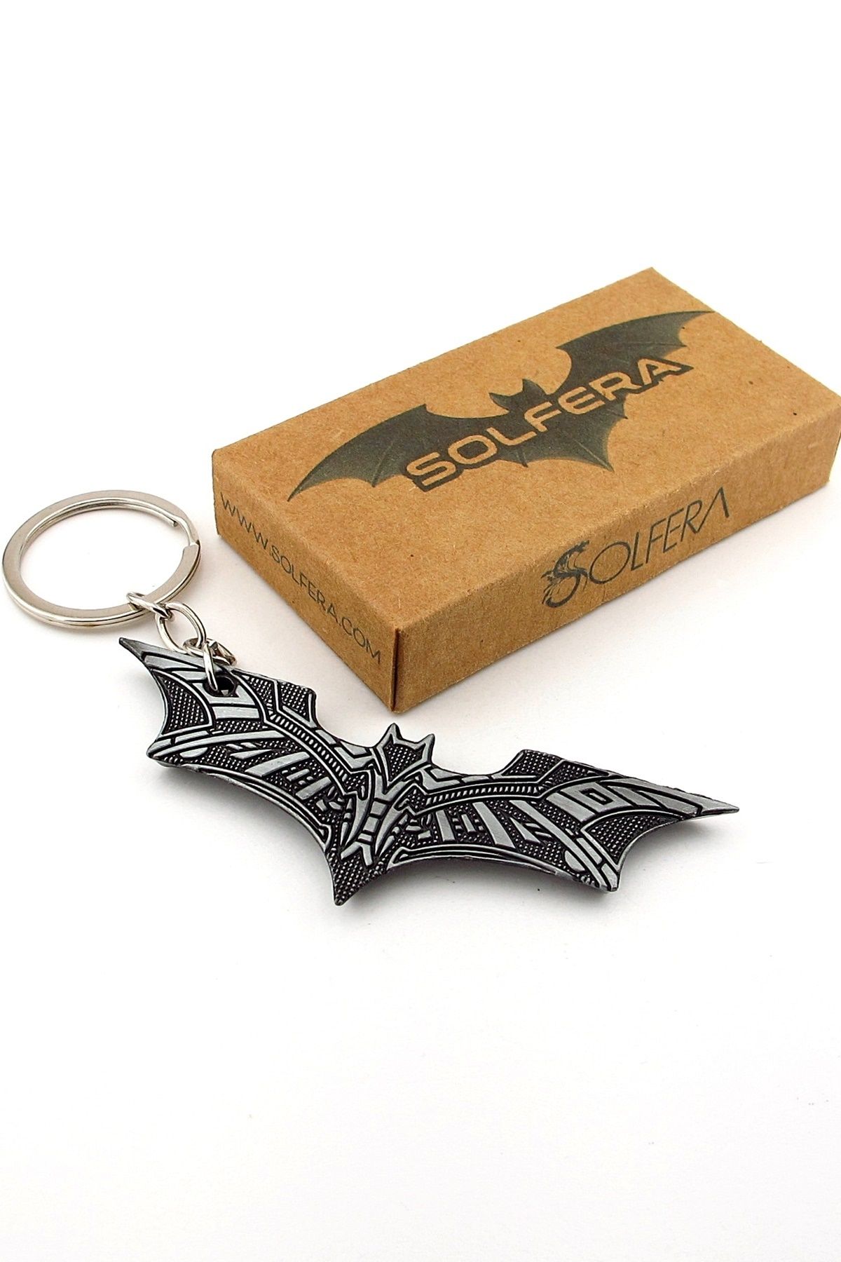 Solfera Batman Yarasa Kabartma Desen Çizgiroman Gri Metal Anahtarlık KC358