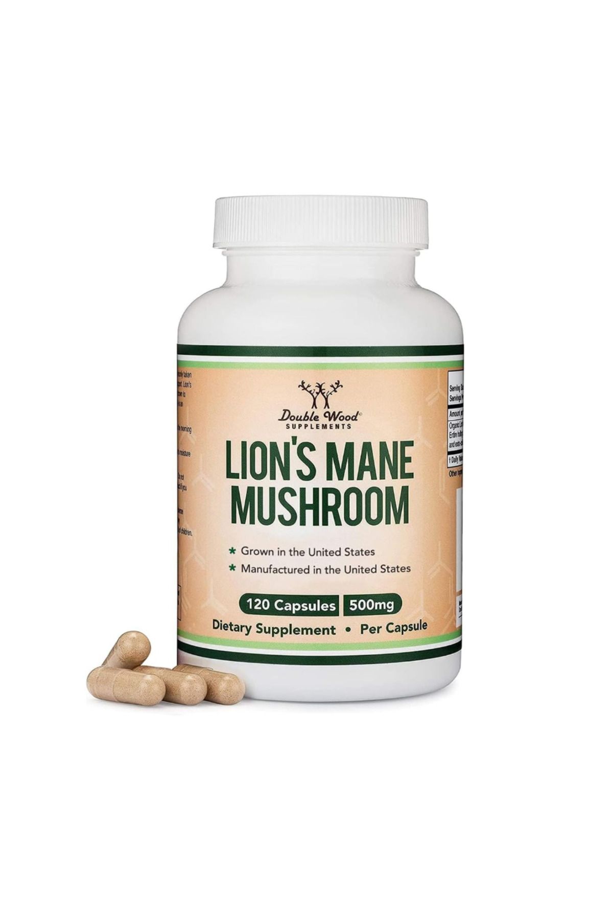 DOUBLE WOOD , Lion's Mane Mushroom 500 mg 120 Capsules