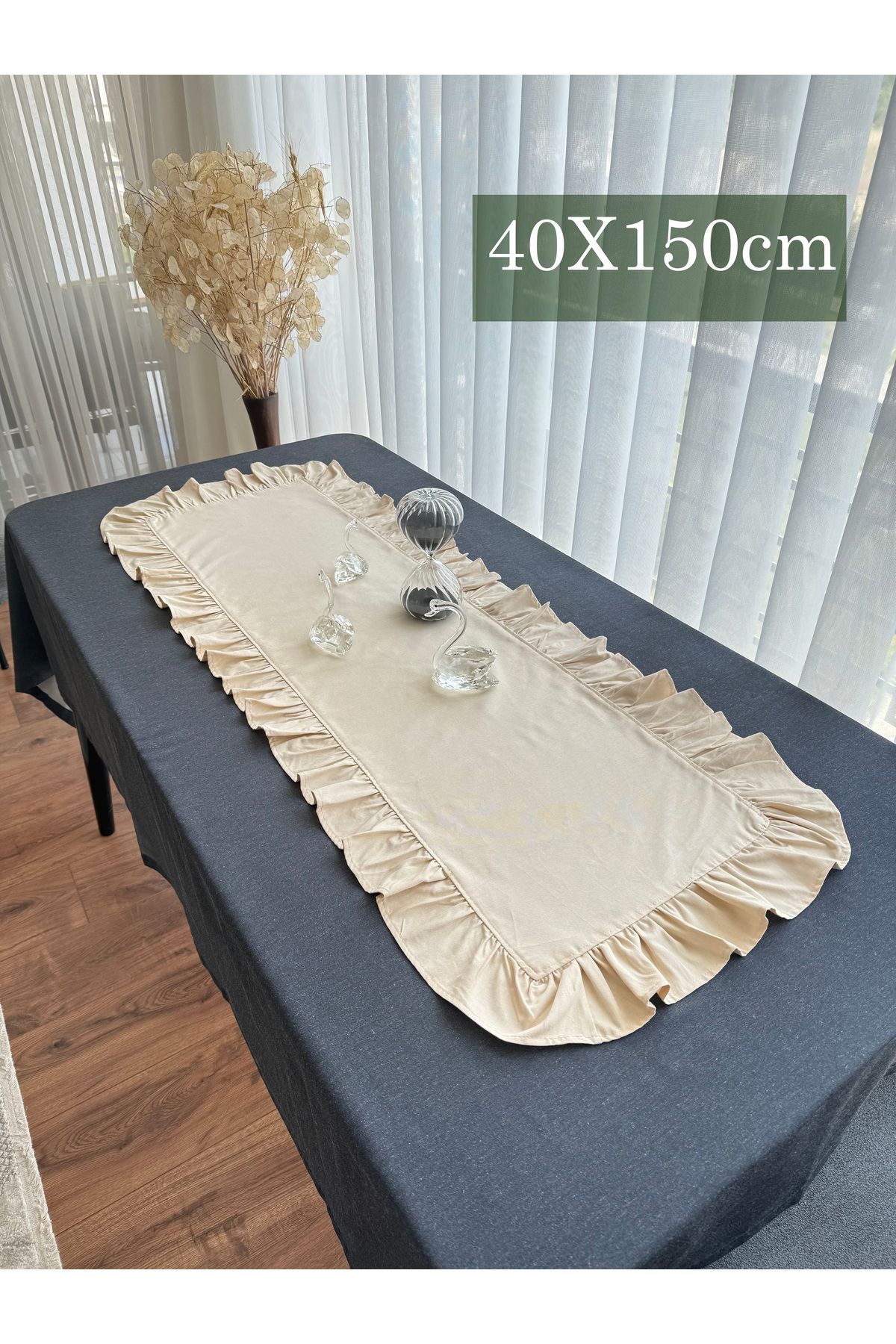 ARS DT Fırfırlı Runner 40x150 cm Doğal Dekoratif OTANTİK Görünümlü