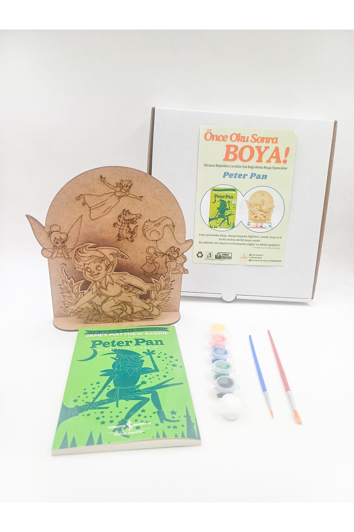 İCONS PETER PAN AHŞAP BOYAMA AKTİVİTE SETİ, KİTAP HEDİYELİ ÖNCE OKU SONRA BOYA