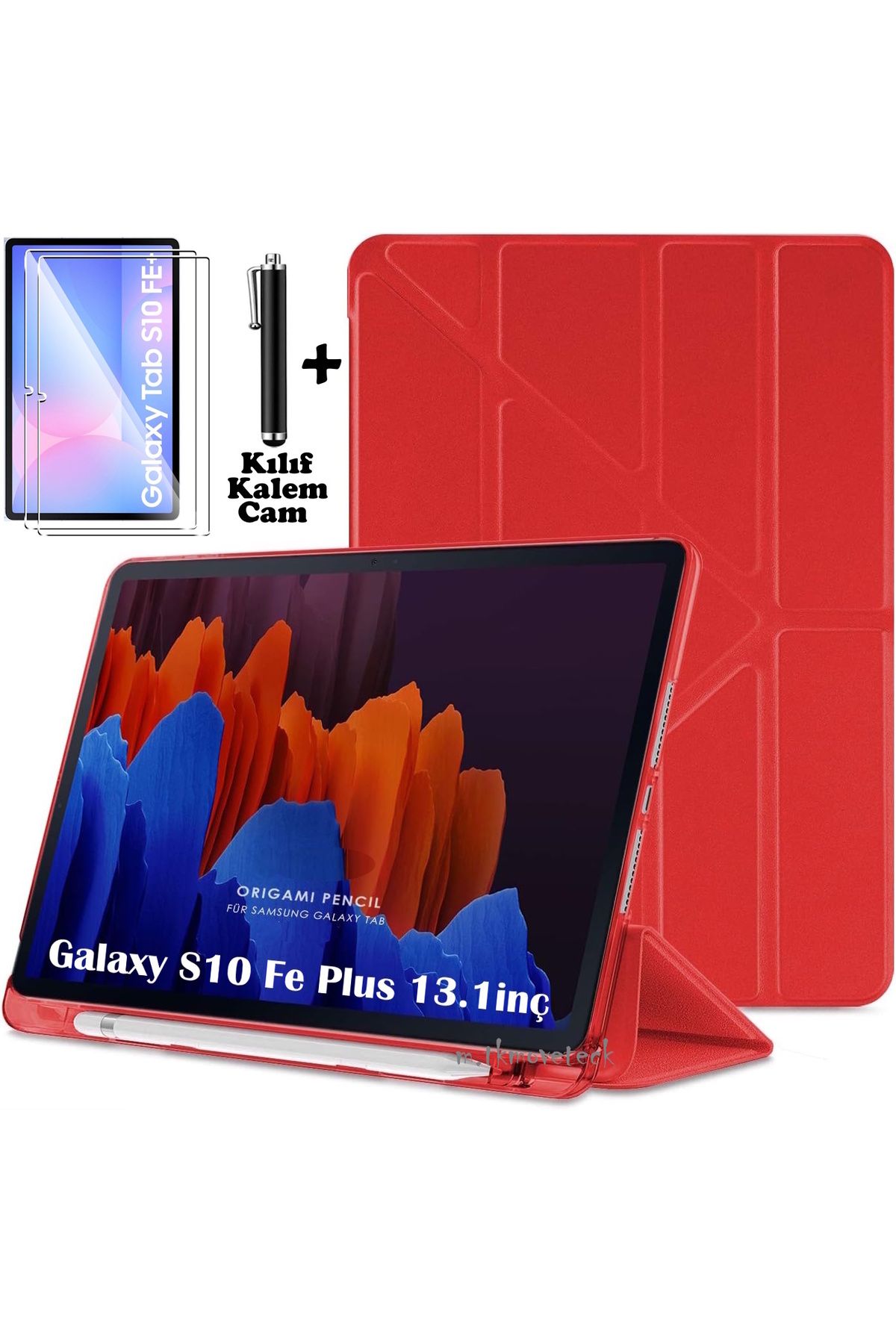 m.tk moveteck Samsung Galaxy Tab S10 Fe Plus 13.1 inç Kılıf Kalem Bölmeli Katlanır Yumuşak Silikon + Kalem+Cam Set