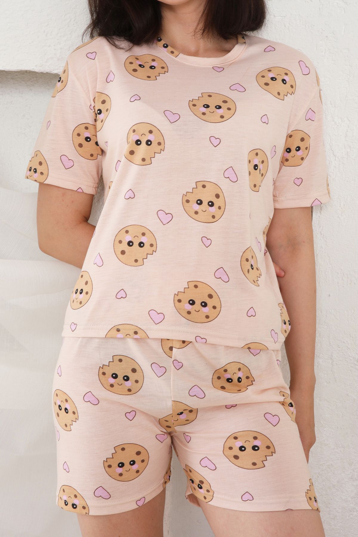 FAMES PİJAMA Yazlık Desenli Loose Crop Şortlu Pijama Takım