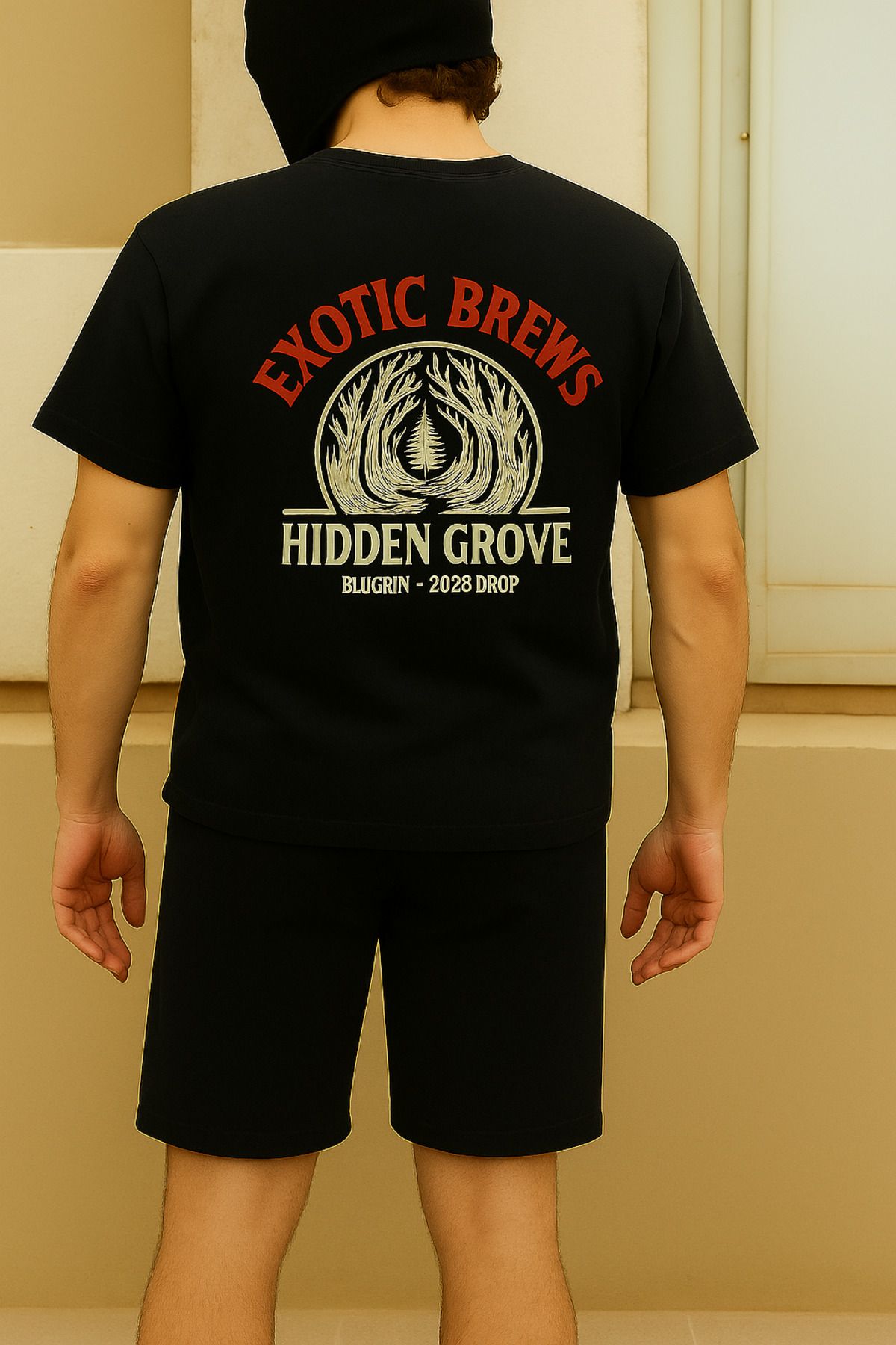 BLUGRIN Unisex Exotic Brews Baskılı T-Shirt | Siyah