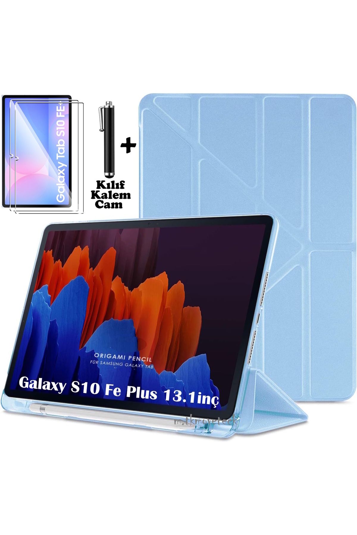 m.tk moveteck Samsung Galaxy Tab S10 Fe Plus 13.1 inç Kılıf Kalem Bölmeli Katlanır Yumuşak Silikon + Kalem+Cam Set