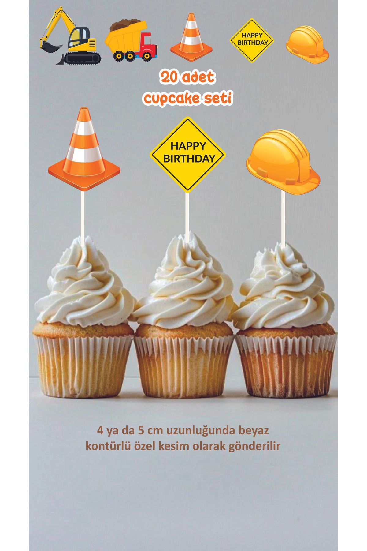 Tasarım İnşaat Temalı Cupcake Süsü 20'li