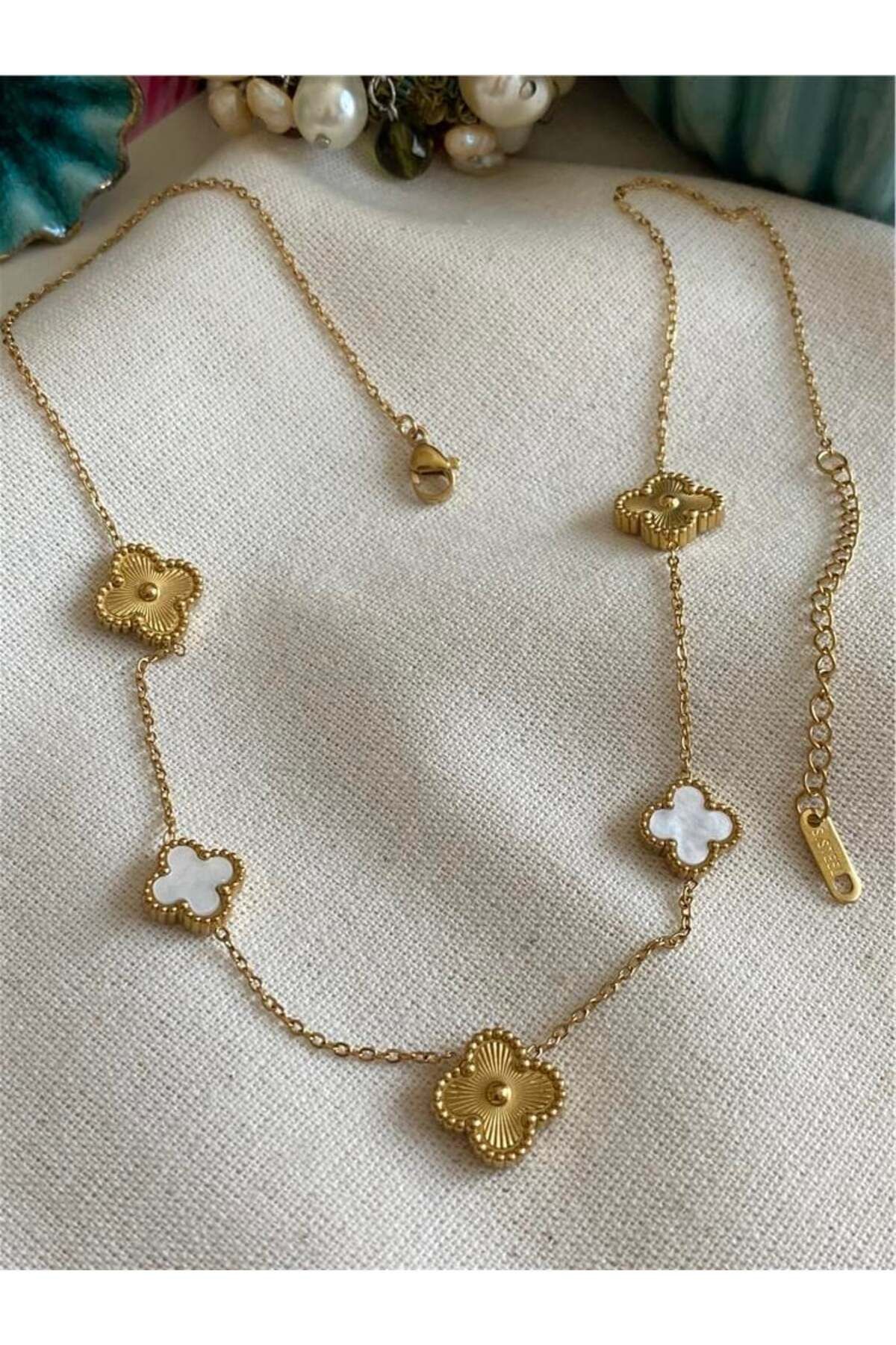 ANGELSS JEWELLERY Yonca Model Gold Beyaz Kolye Van Cleeff (Yonca Gold Beyaz Kolye)