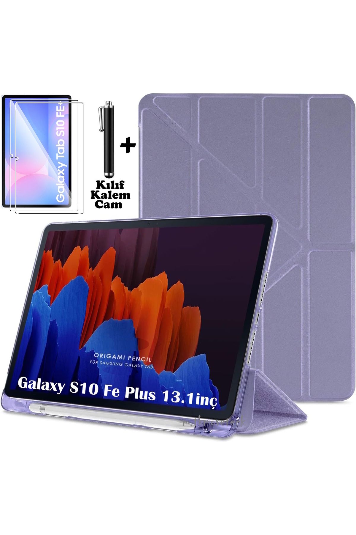 m.tk moveteck Samsung Galaxy Tab S10 Fe Plus 13.1 inç Kılıf Kalem Bölmeli Katlanır Yumuşak Silikon + Kalem+Cam Set