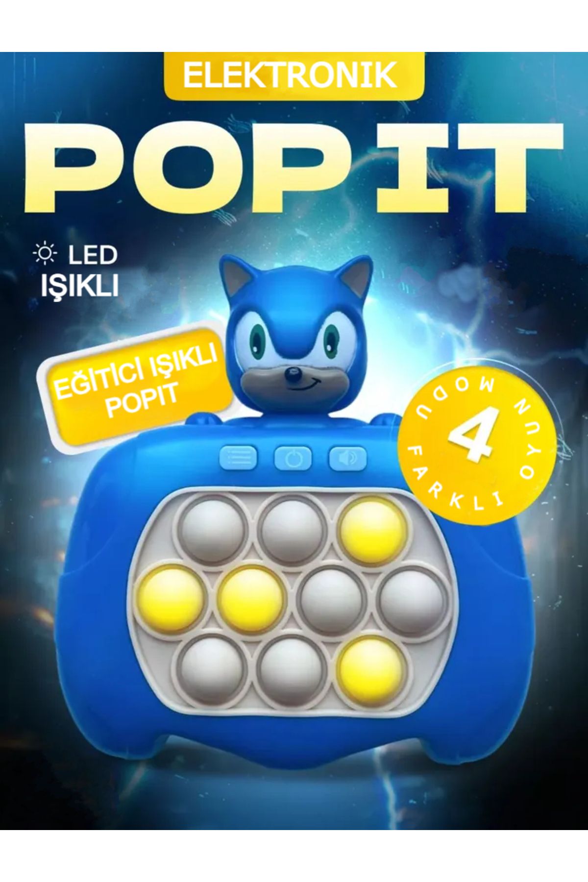 Besify Sanrio Sonic Figürlü Işıklı Müzikli Popit Eğitici Oyuncak Sonic Pop It Fast Push Elektronik Popit