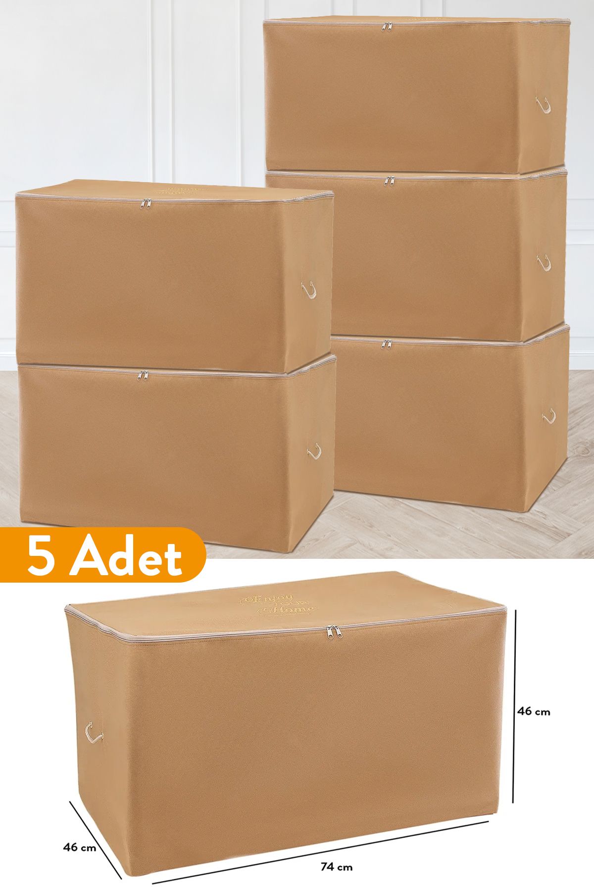 teknotrust 5 Adet Büyük Boy Taba Hurç, Kahverengi, 74x46x46 cm, Şık ve kullanışlı depolama seti