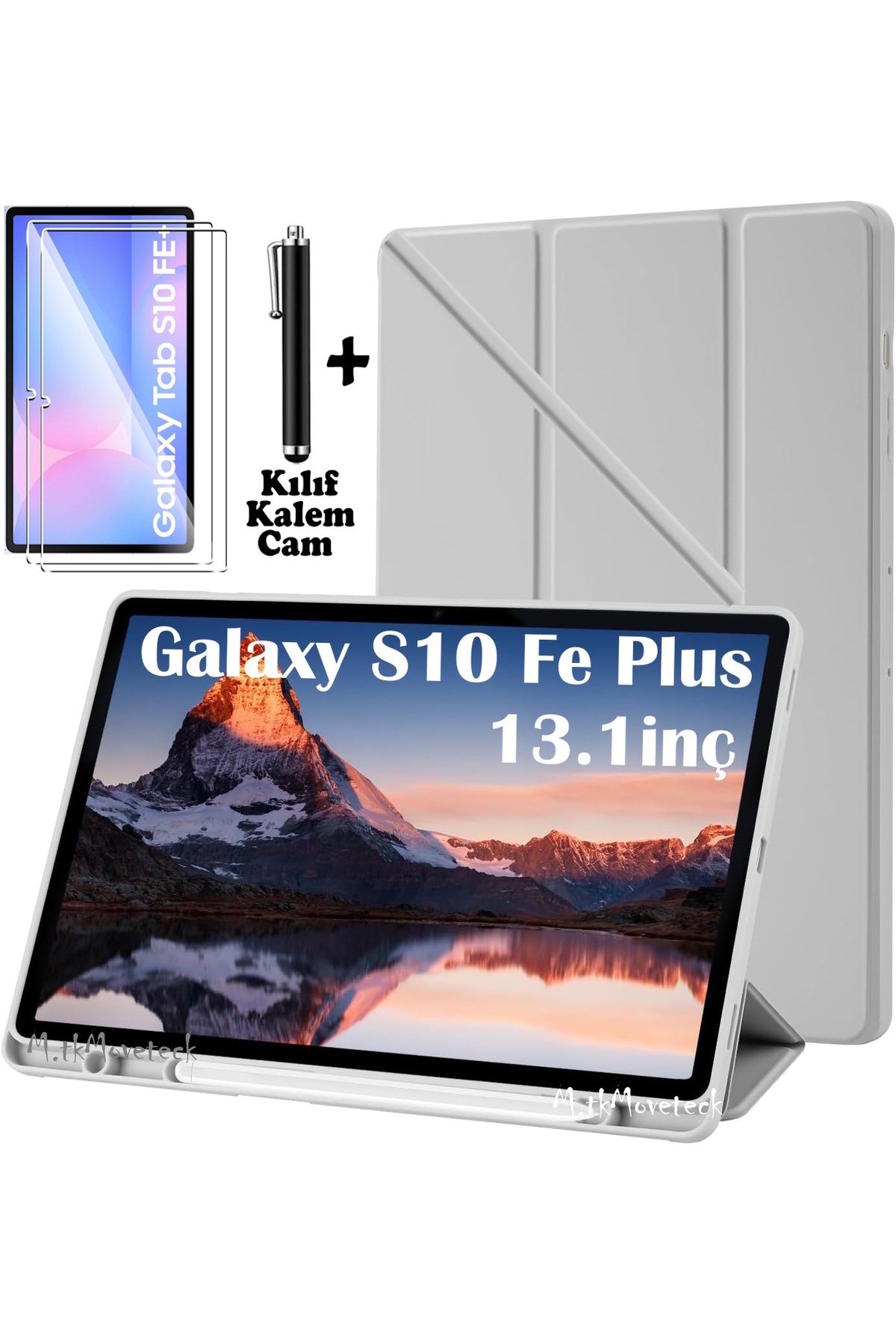 m.tk moveteck Samsung Galaxy Tab S10 Fe Plus 13.1 inç Kılıf Kalem Bölmeli Katlanır Yumuşak Silikon + Kalem+Cam Set