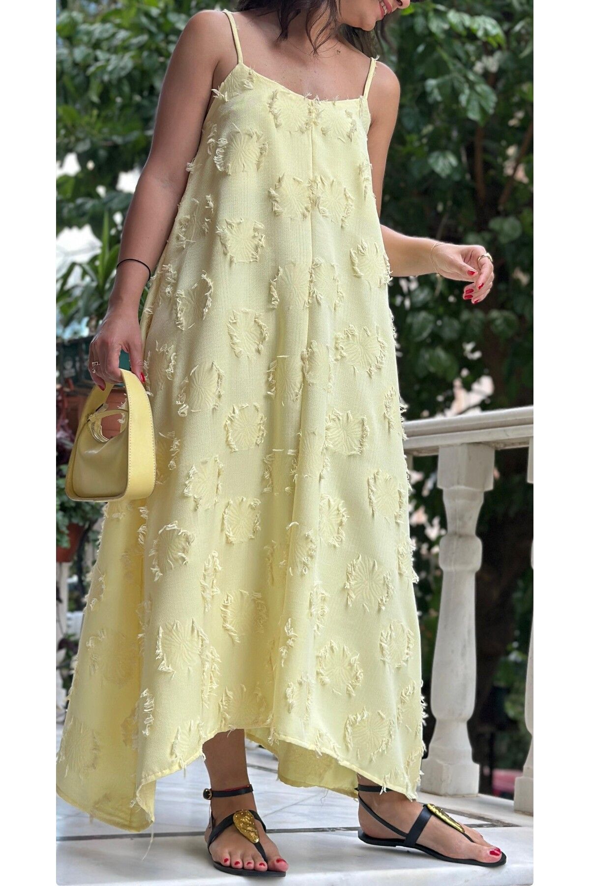 LaSorella Butik KADIN SARI ÇİÇEKLİ ELBİSE
