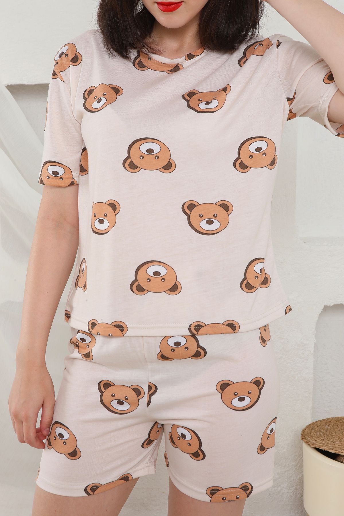 FAMES PİJAMA Yazlık Desenli Loose Crop Şortlu Pijama Takım