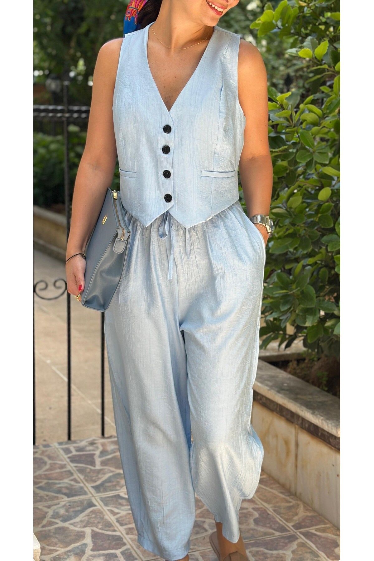LaSorella Butik KADIN BEBE MAVİSİ YELEK PANTOLON TAKIM