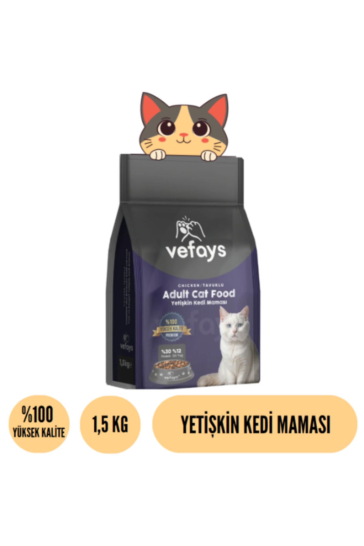 VEFAYS TAVUKLU Yetişkin Kedi Maması 1,5 KG