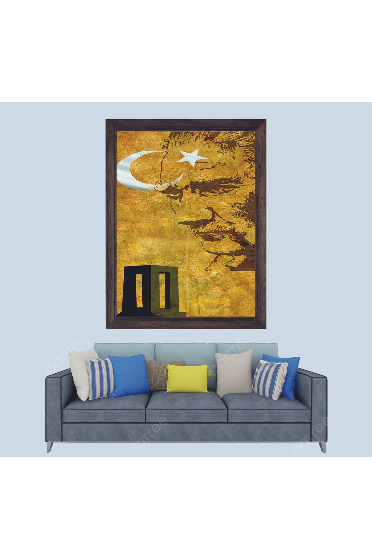 Lioncraft Atatürk, Anıtkabir, Ayyıldızlı Bayrak Çerçeveli Duvar Tablosu 30x45 cm