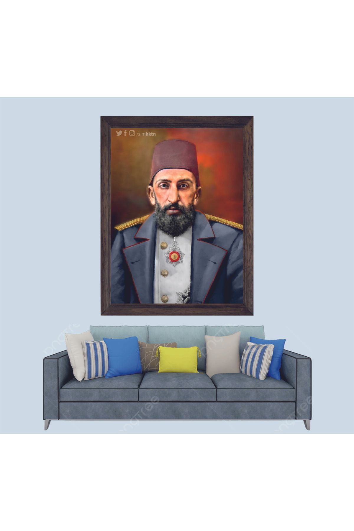 Lioncraft Osmanlı İmparatorluğu, 2. Abdülhamit Han Portresi Çerçeveli Duvar Tablosu 20x30 cm