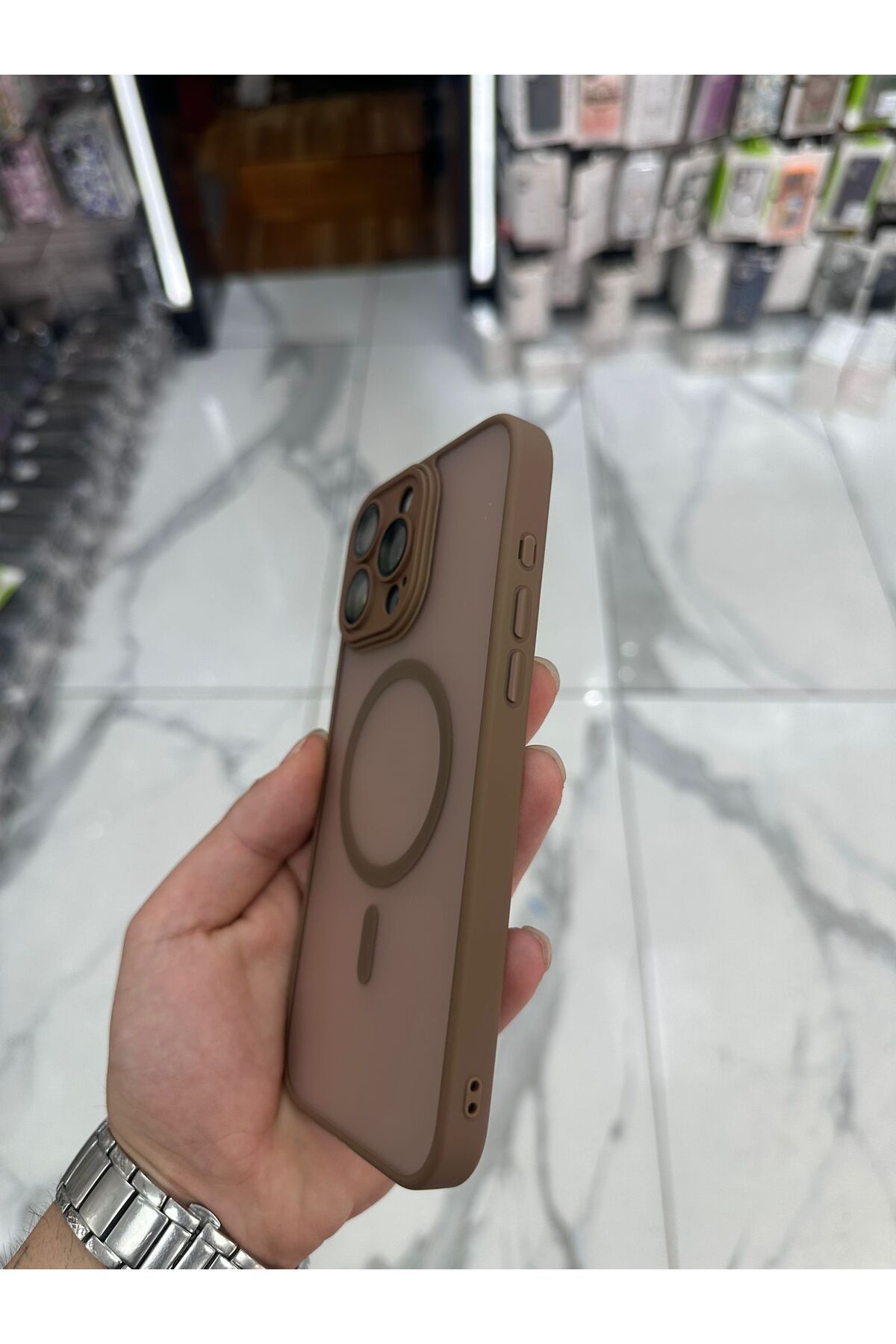 Bilişim Akademi iPhone 14 Pro Magsafe Uyumlu Kılıf Kamera Lens Korumalı Magsafe Mat Kılıf - Çöl