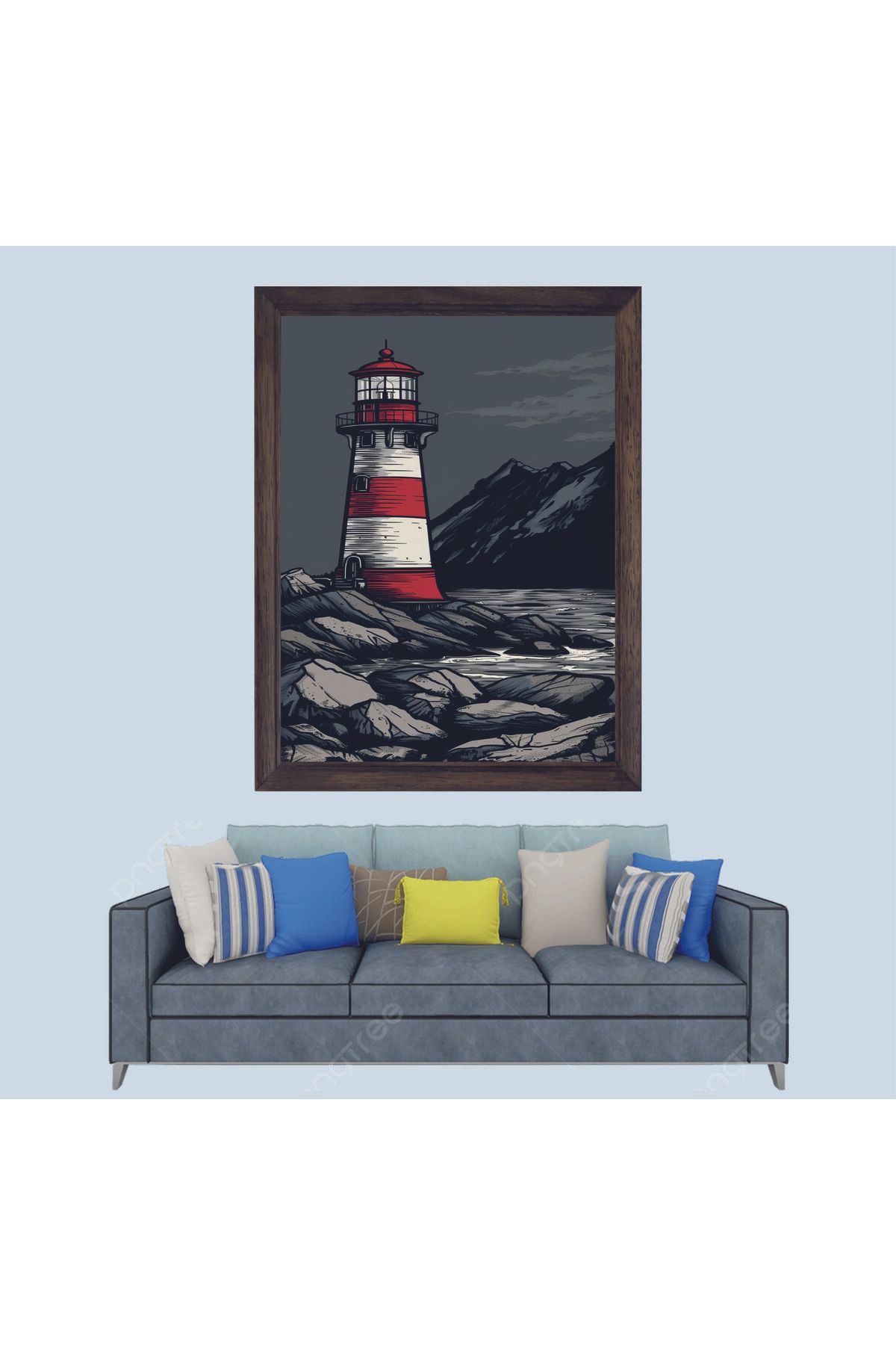 Lioncraft Deniz feneri Manzaralı Çerçeveli Duvar Tablosu 30x45 cm