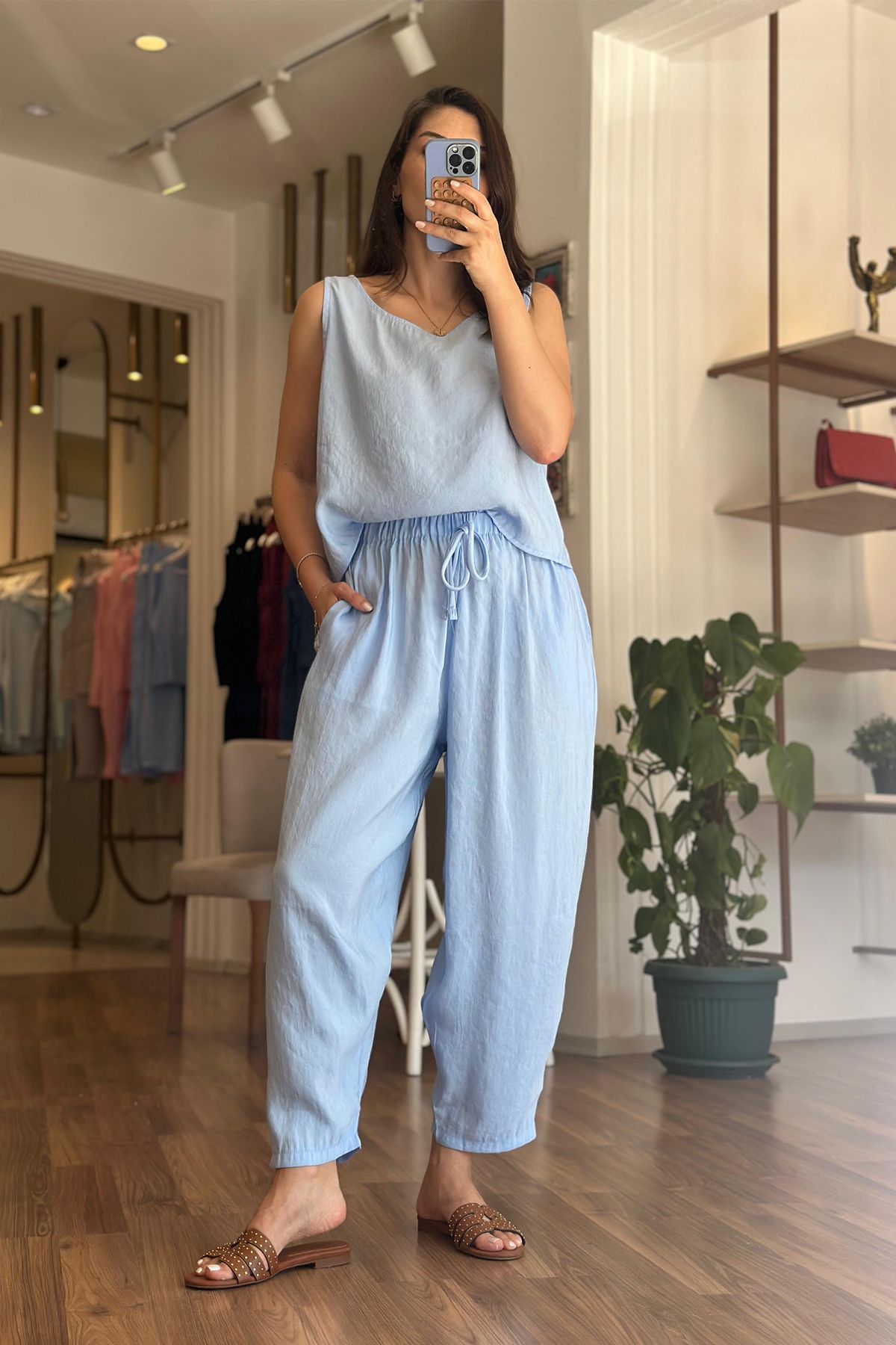 Unique Boutique Mavi Modal Kumaş Alt Üst Takım