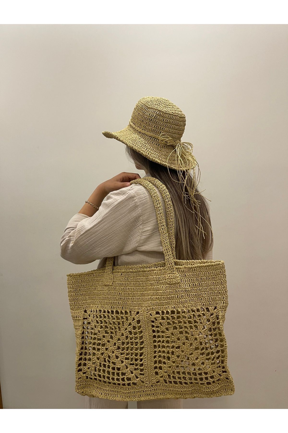 Matmazel Bags Tasarım plaj çantası ve şapka takımı