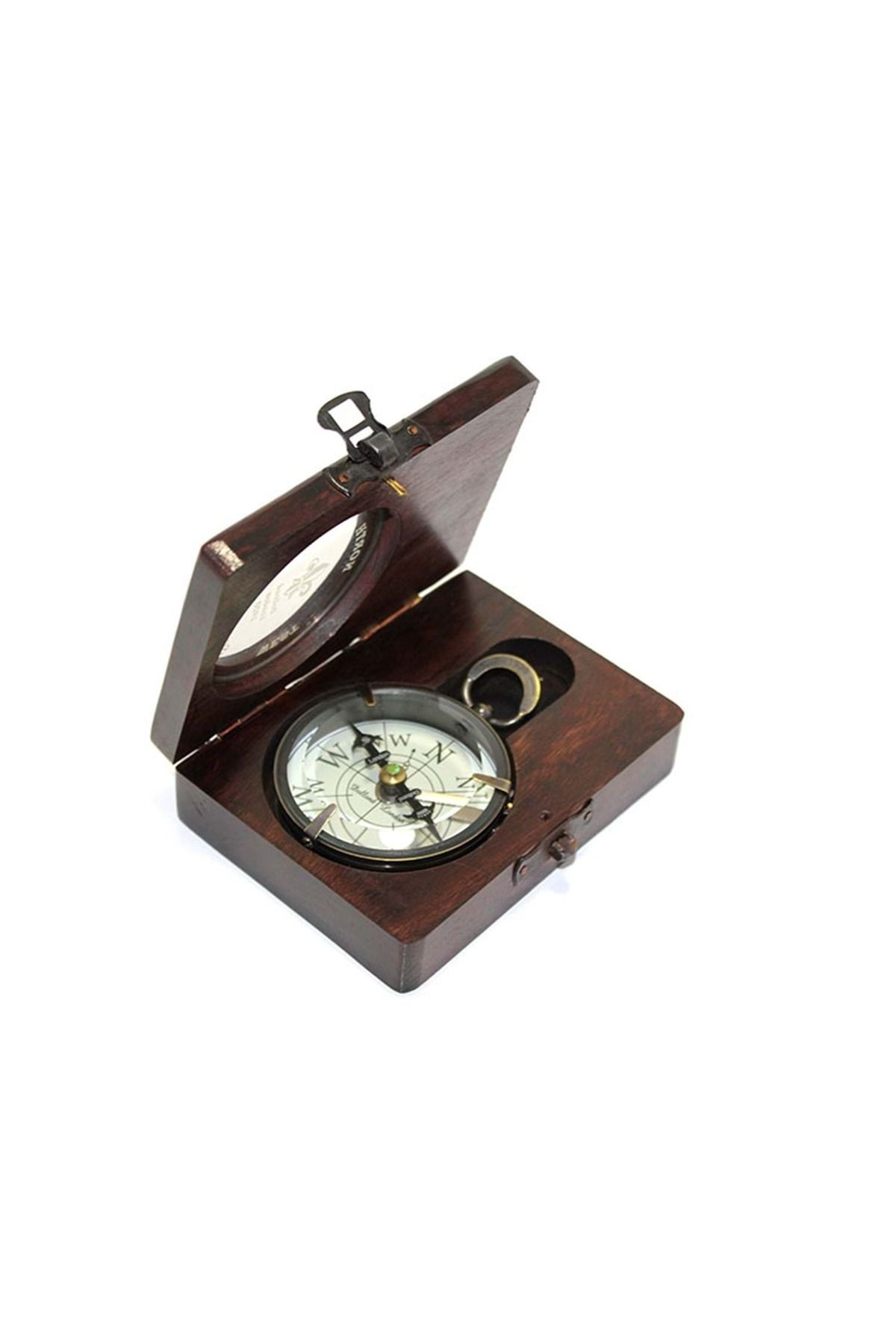 Store Pirinç Ahşap Kutulu Üzeri Desenli Kullanışlı Pusula 9*6 cm